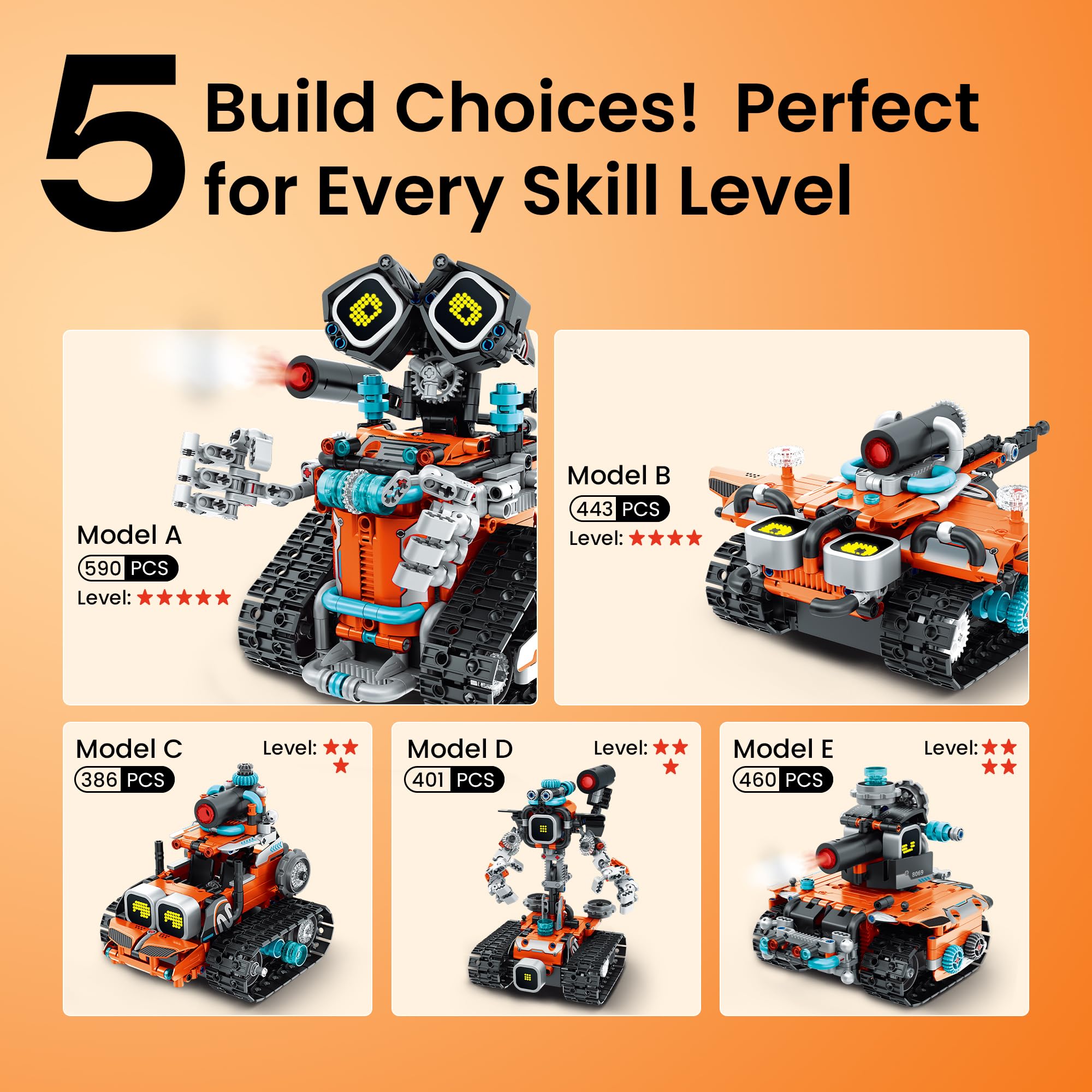 Sillbird Robot technique programmable 5 en 1 avec application et télécommande | Jouet STEM pour enfants de 8 à 12 ans, cadeau créatif et éducatif, kit de construction de 596 pièces