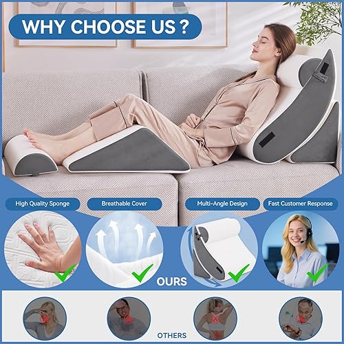 Miniatura 3 de Juego de 5 almohadas de cuña para después de la cirugía, almohada de cuña de cama para dormir, almohada ortopédica de espuma viscoelástica para