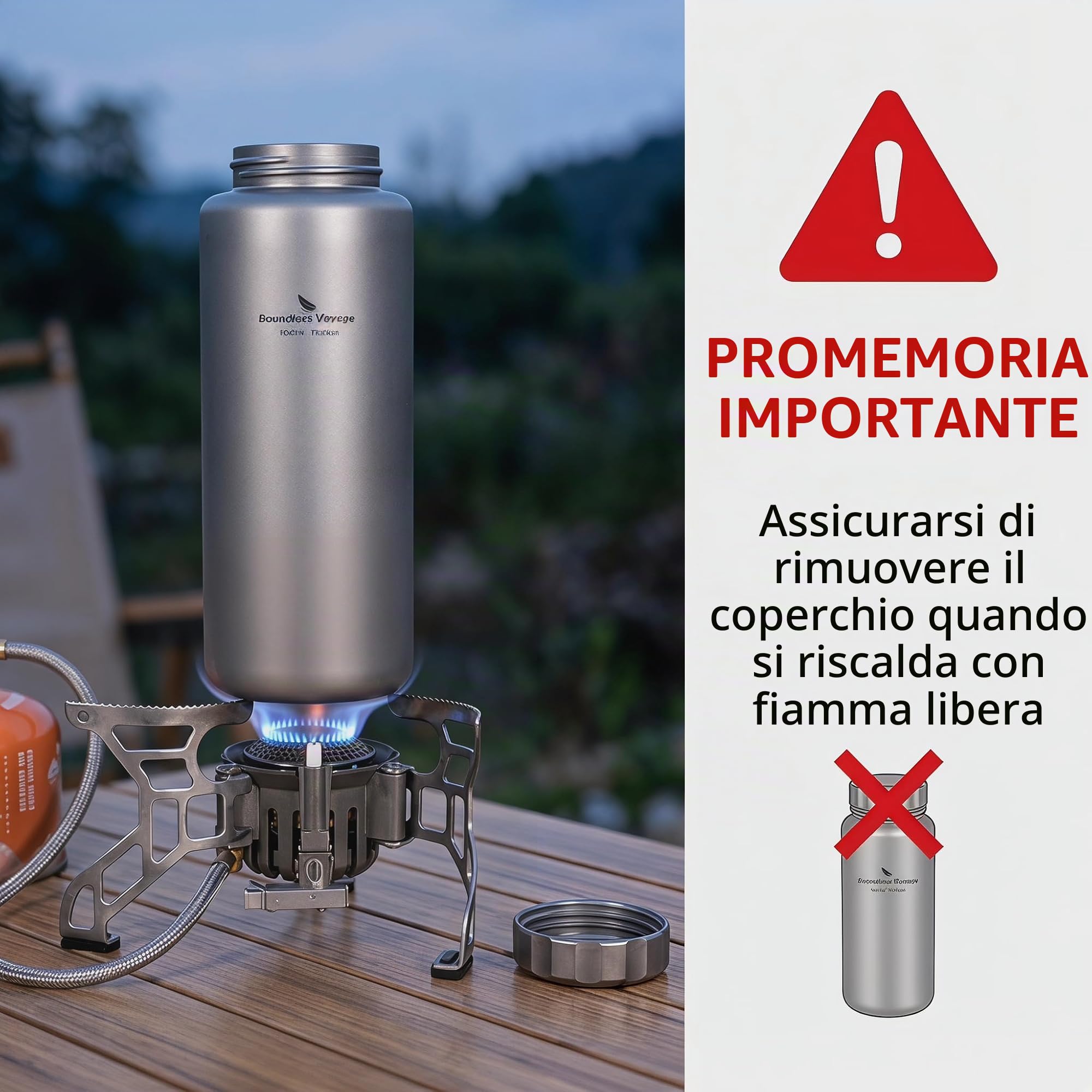 iBasingo 1050 ml, bottiglia d'acqua in titanio per esterni, a prova di perdite, bocca larga, sport, campeggio, tè, caffè, mensa, bollitore per escursioni, arrampicata, corsa Ti3005D