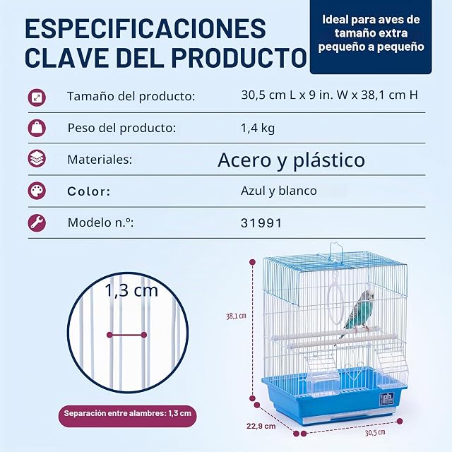 Foto 6 de 8 de Prevue Pet Products - Jaula de Viaje para periquitos y pájaros pequeños con Alambre Blanco, Base de plástico…