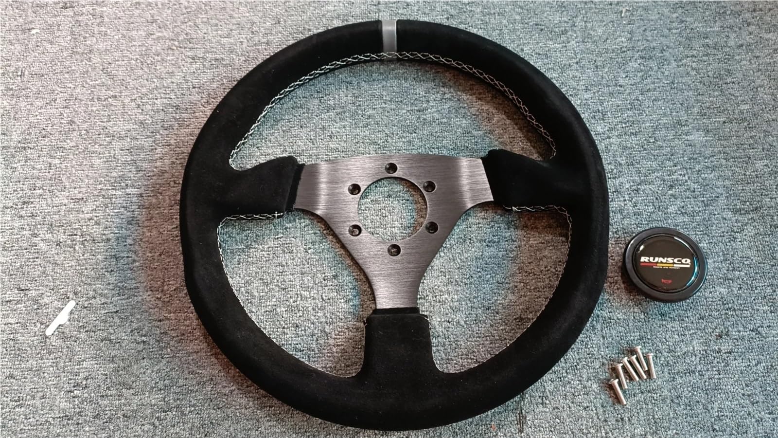 Volante da corsa Volante da 13" (330 mm) in pelle scamosciata nera con suture corsa piatto per corsa rallye