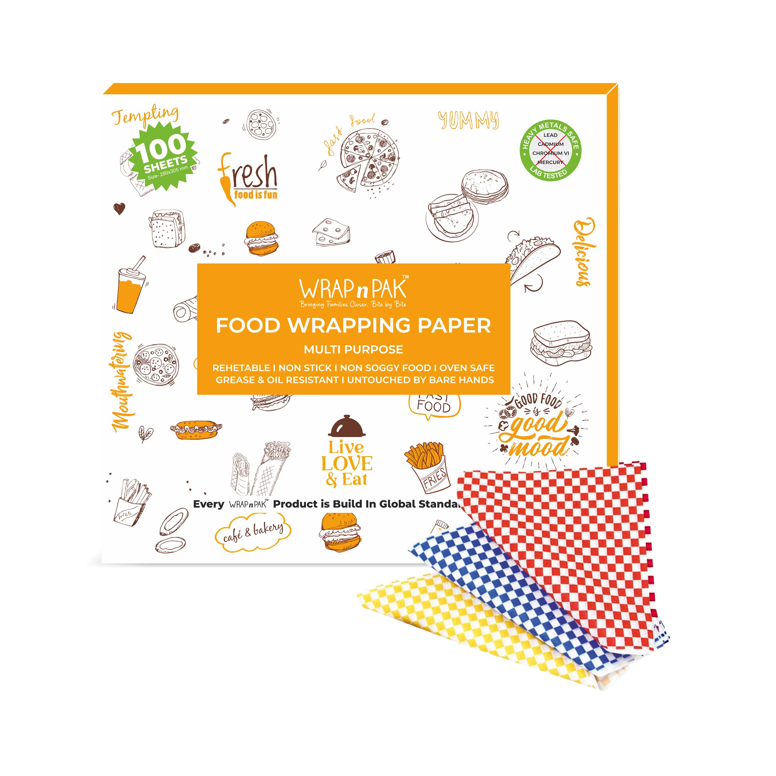 Food Wrapping Paper Sheets | Delhi Sheets | 100 Sheets | Food Grade | Oil Resistant & Non Soggy | Roti Chapati Burger Pizza Sandwich Paper | Parchment Paper (Chequered, 11×12 inch)-image-3