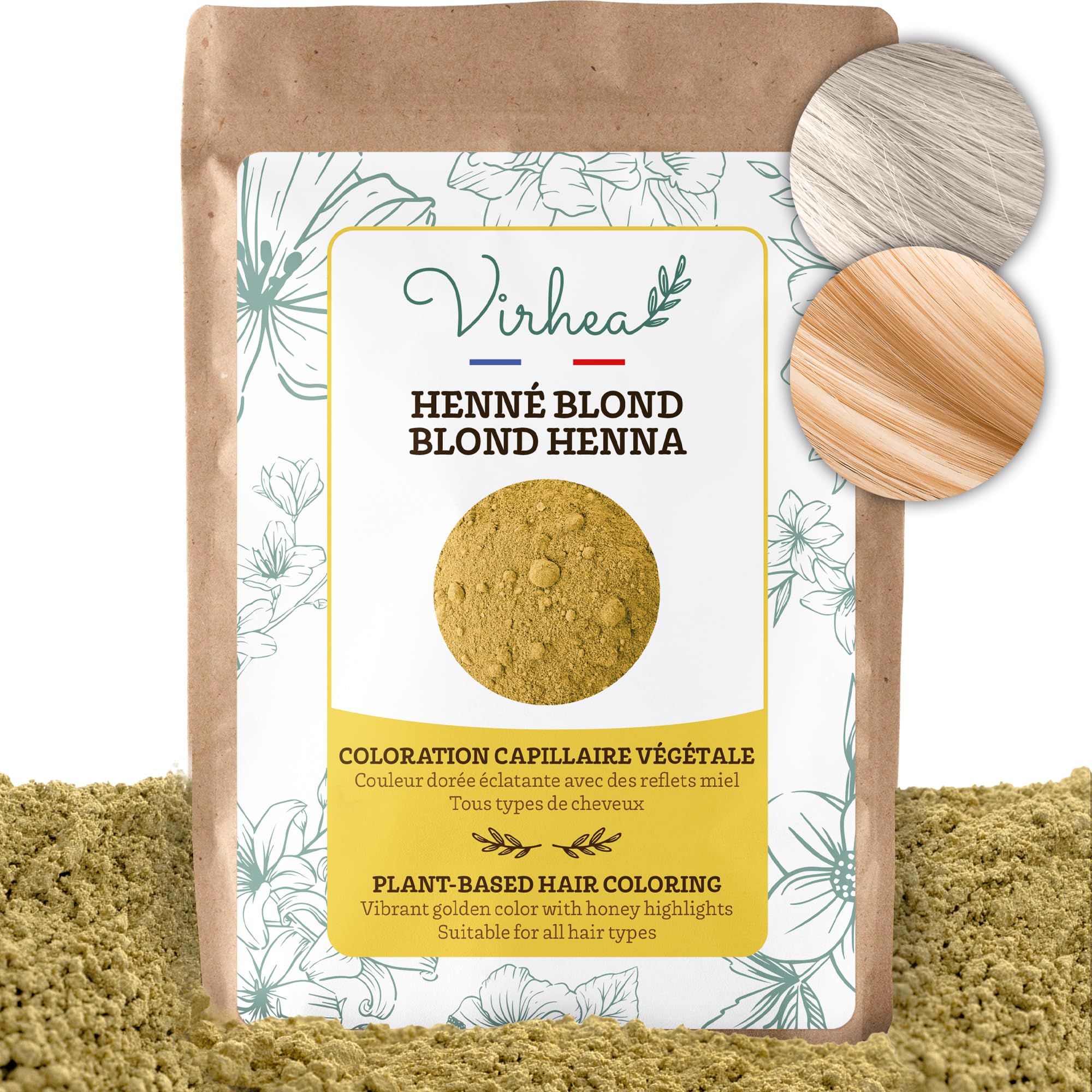 Henna Naturalny Blond (100g) - Warzywa Farbacja Włosów - Jasny Blond Kolor Włosów - Naturalna Pielęgnacja Włosów - VIRHEA