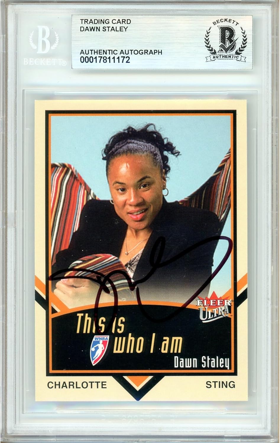 Dawn Staley Autographed 2003 Fleer Ultra This Is Who I Am Insert #4 Basketball Card Slabbed Beckett BAS Authentic Slab COA Coaches For South Carolina Gamecocks