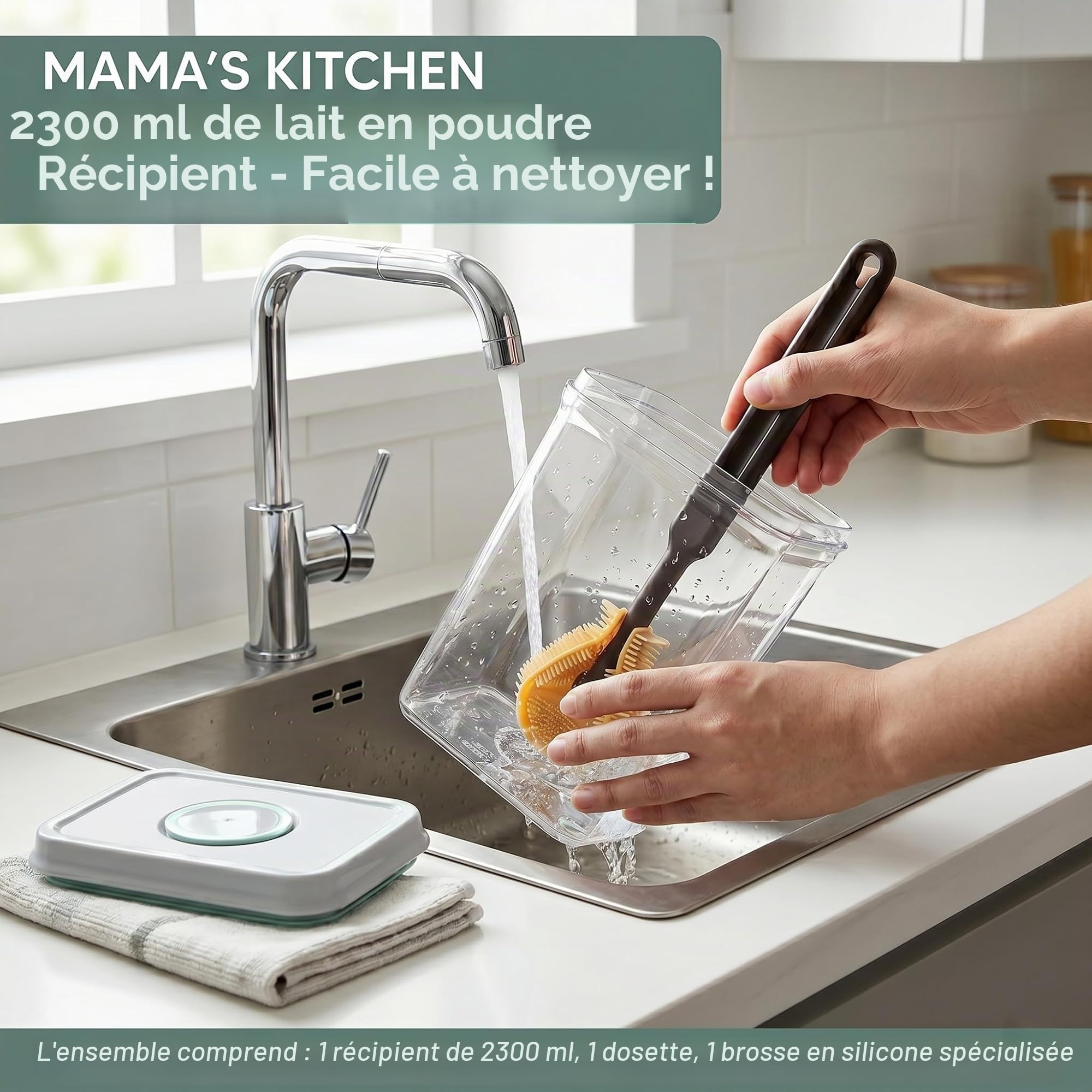 2300ml Milchpulverspender de Conservation Lait en Poudre avec Mesurette & Brosse - Distributeur de Lait Grande Capacité, Récipient Nourriture Sans BPA, Dosage & Poudre de Protéines Lait