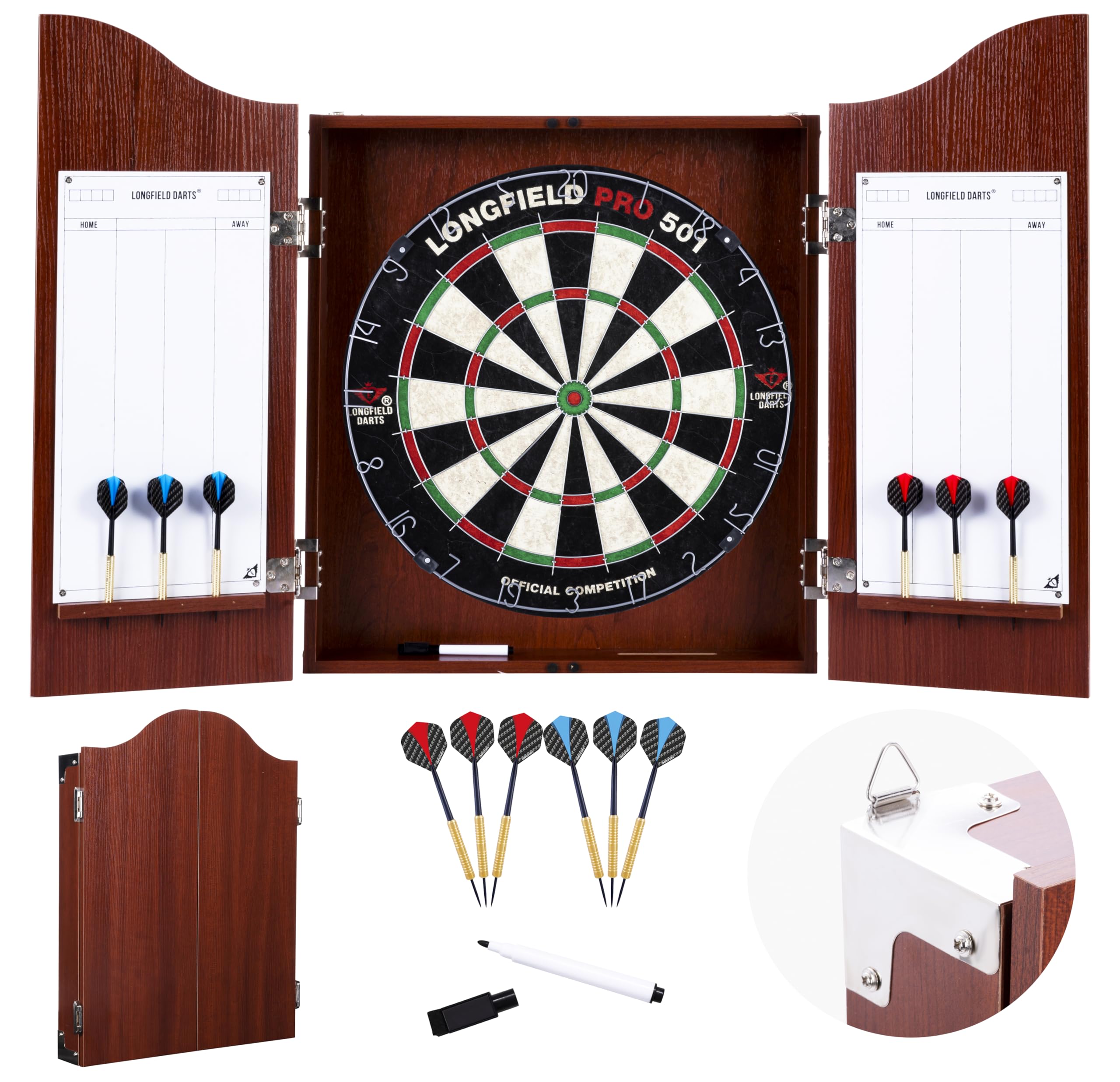 Engelhart Dartschrank de Madera, sisal Dartscheibe Inclusive 6 Darts 18gr y Accesorios