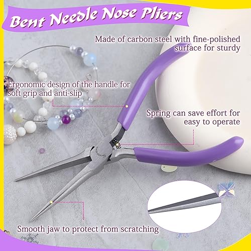 Miniatura 60 de SPEEDWOX Alicates de punta de aguja doblada con mandíbula dentada, alicates de punta larga doblados, alicates removedores de aguja, herramientas