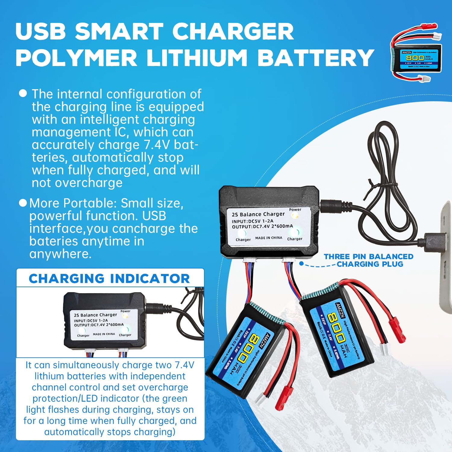 Amazon.com: AMZZN 2PCS 7.4V 30C 2S 800mAh Lipo Battery with