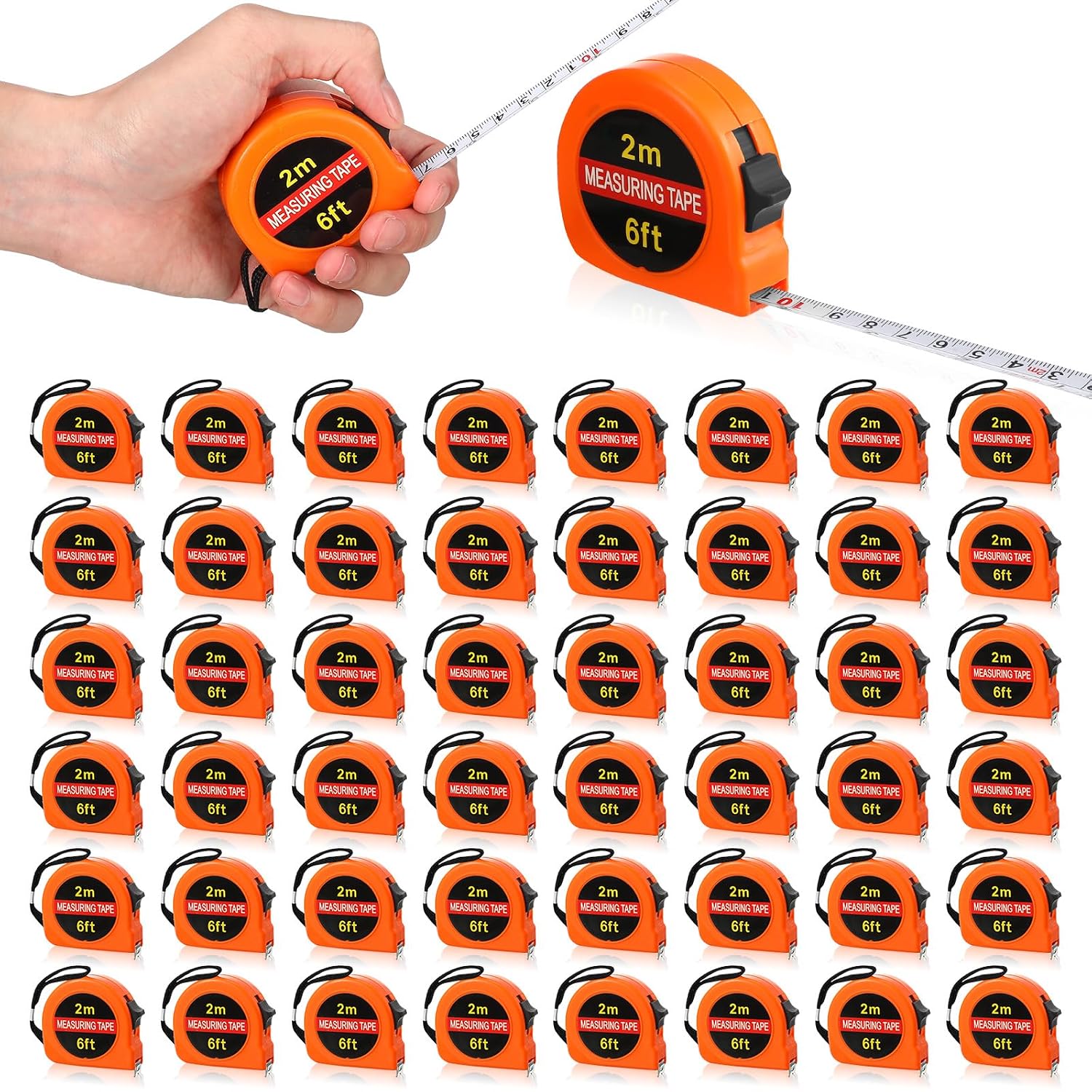 Copkim 50 Pcs Mini Tape Measure Keychain Bulk 6 Ft Retractable,Orange