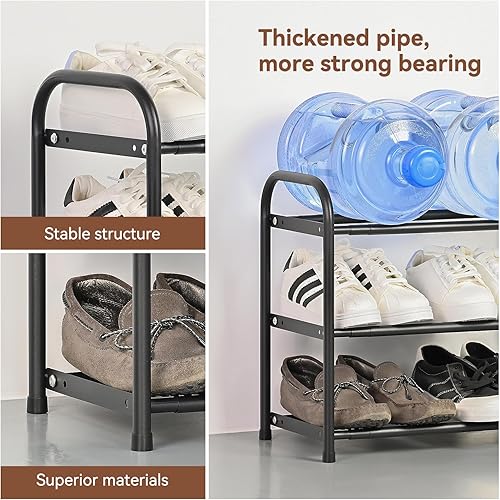 Miniatura 6 de SUFAUY Zapatero expandible de 3 niveles, organizador de zapatos ajustable de 18 a 32 pulgadas para entrada de armario, metal resistente, color negro