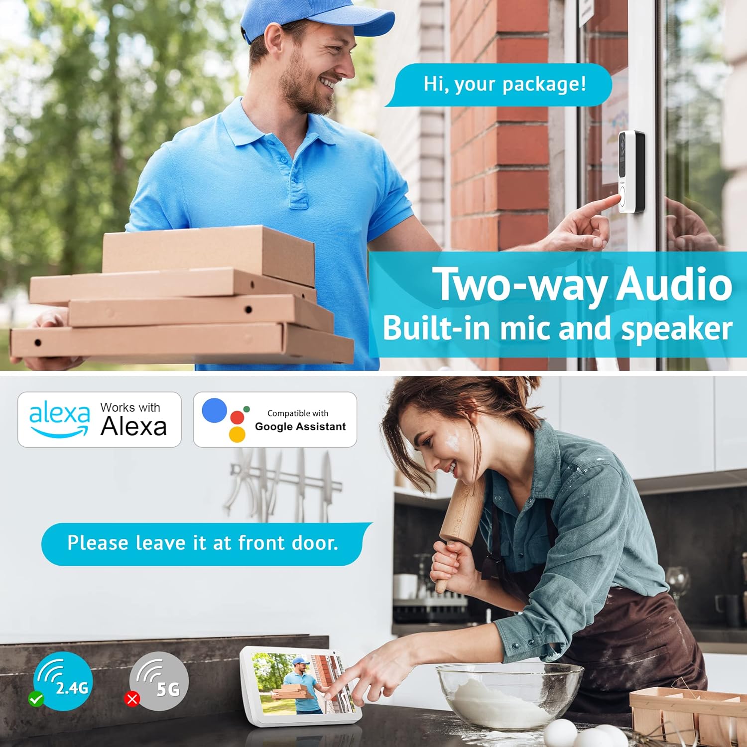 Doorbell Camera Wireless 2K,LaView Video Camera with Base Station,AI Human Detection,4:3 Aspect Ratio,160-Day Battery Life,Night Vision,Two-Way Audio,US Cloud Server/SD Slot,Compatible with Alexa