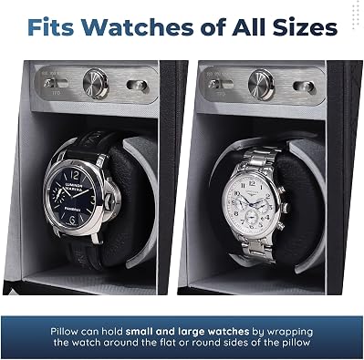 Quad Watch Winder in Black Leather, 12 Program Settings, Diamond Stitched Vegan Leather, Soft Linen Interior, Large Interior Space for Large Watches - Heiden Monaco Quad Automatic Watch Winder for Rolex