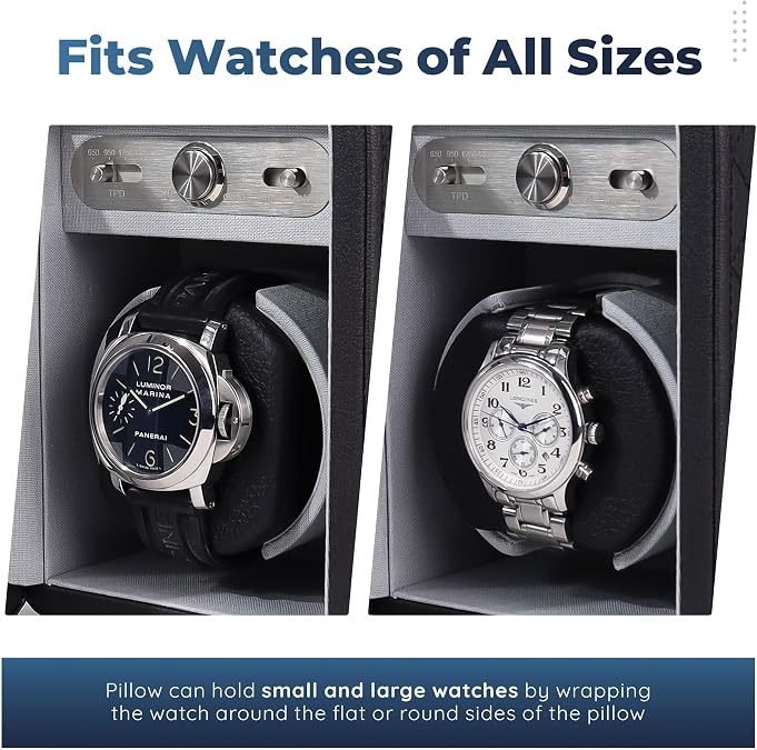 Quad Watch Winder in Black Leather, 12 Program Settings, Diamond Stitched Vegan Leather, Soft Linen Interior, Large Interior Space for Large Watches - Heiden Monaco Quad Automatic Watch Winder for Rolex