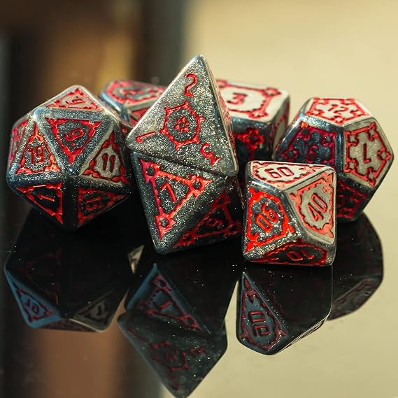 Cusdie 7 Pcs 25mm Giant DND Dice, Polyhedral Dice Set, D&D Dice for Dungeons and Dragons Pathfinder RPG MTG(Black Red)