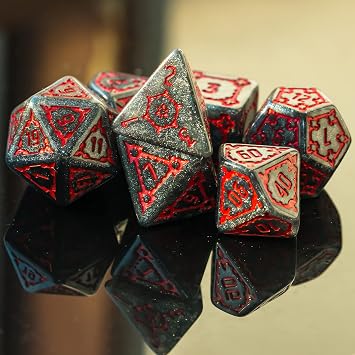 Cusdie 7 Pcs 25mm Giant DND Dice, Polyhedral Dice Set, D&D Dice for Dungeons and Dragons Pathfinder RPG MTG(Black Red)