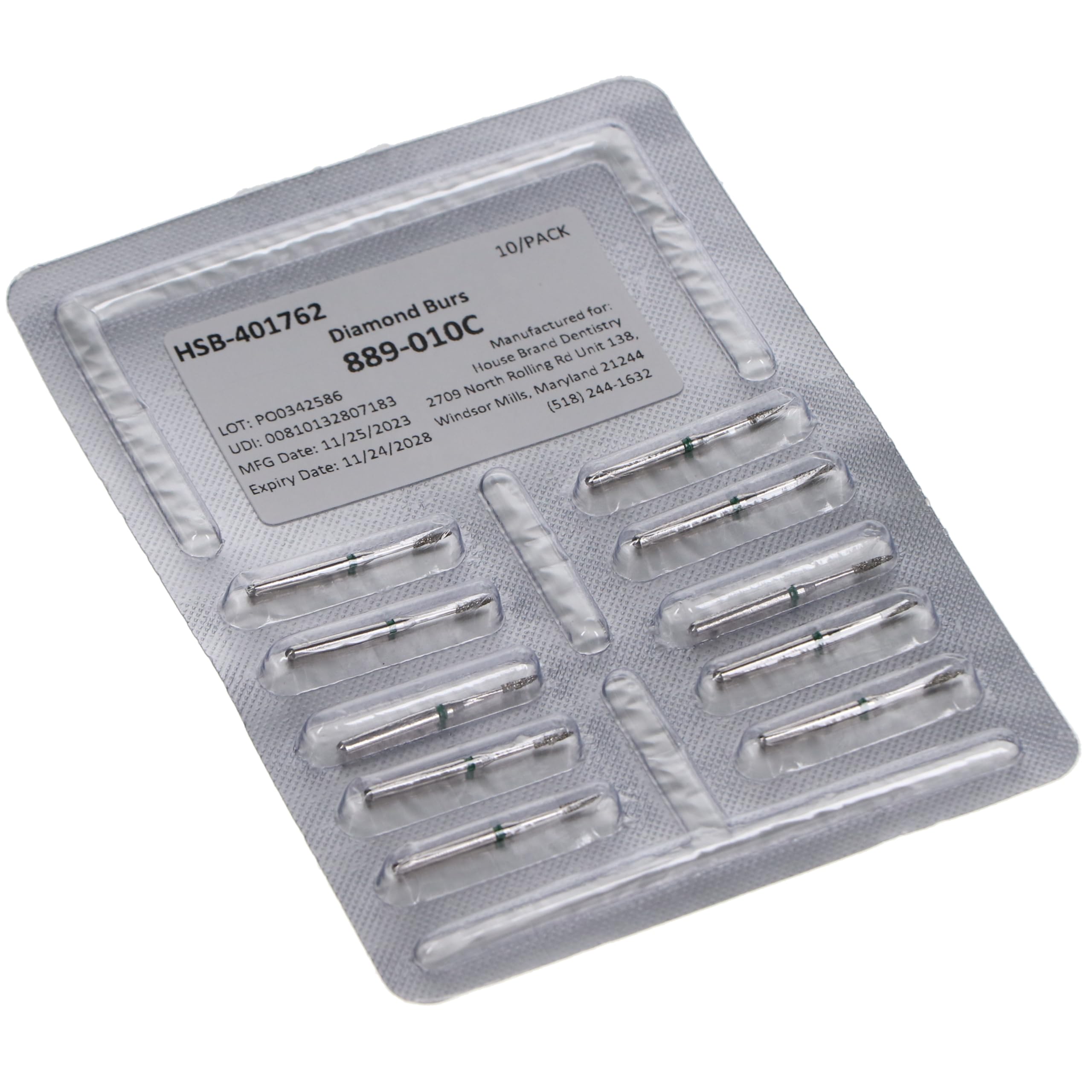 House Brand Dentistry 401762 HSB FG 889-010C Flame Coarse Grit Diamond Burs 10/Pk