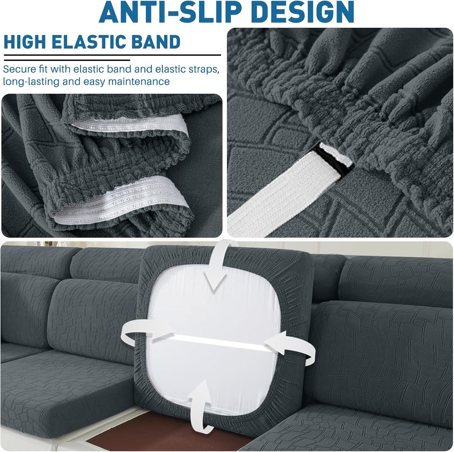 MAXIJIN Waterproof Chaise Cover Stretch Sectional Couch Covers for L Shaped Chaise Lounge Slipcovers with Elastic Bottom for Dogs Pets (1 Piece for Chaises or Sofa 3-Seater, Dark Gray)