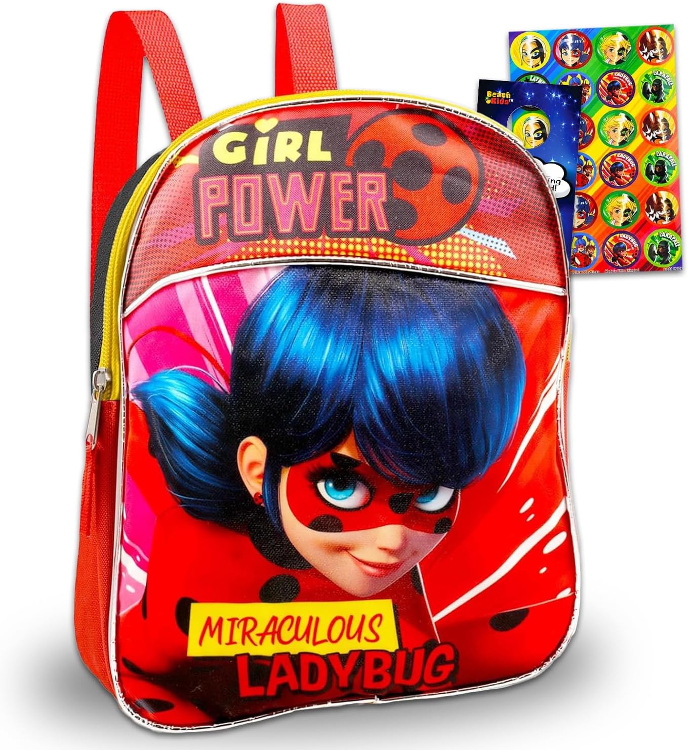 The Miraculous Ladybug MINI Backpack Set ~ 3 Pc School Supplies Bundle of 11" School Bag for Girls, Kids, Miraculous Ladybug Stickers, and More