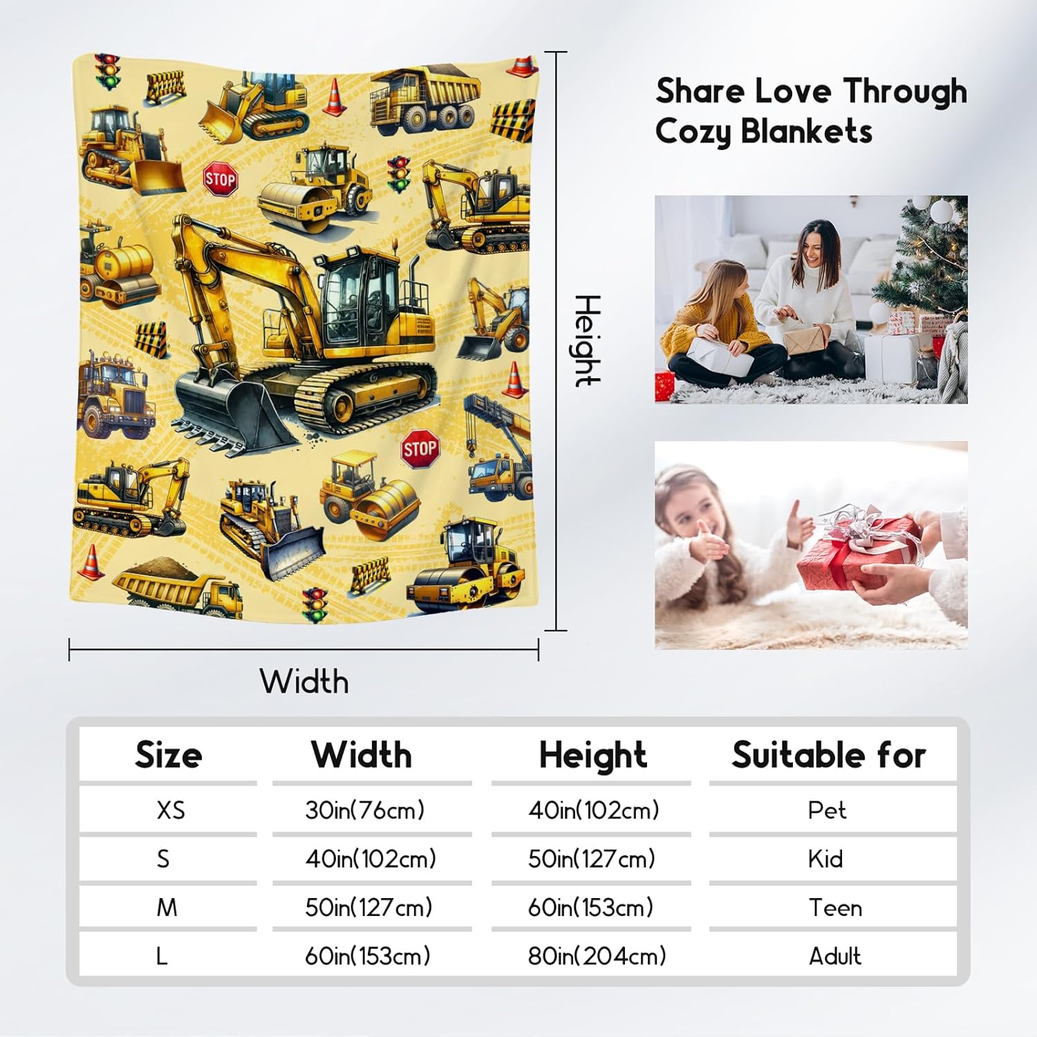 Kids Blanket, Excavator Blankets for Boys Teens Youth, Construction Truck Throw Gifts, 50"x60" Plush Warm Fuzzy Throw for Sofa Couch Bed