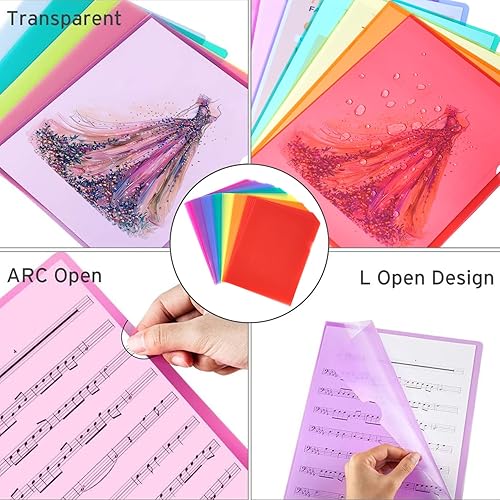 Vista 18 de Sooez Paquete de 25 bolsillos transparentes para carpetas de documentos, carpetas de plástico transparente, carpetas de plástico tamaño carta, Multi