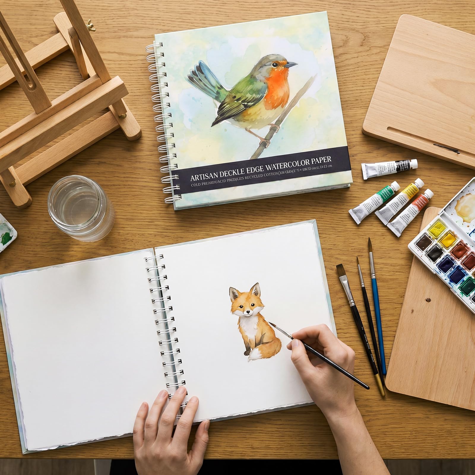 ForraFun Lot de 2 journaux aquarelles détachables – 20,3 x 20,3 cm, papier pressé à froid 350 g/m², bords à carreaux faits à la main, 44 feuilles au total, idéal pour l'aquarelle, la gouache, les