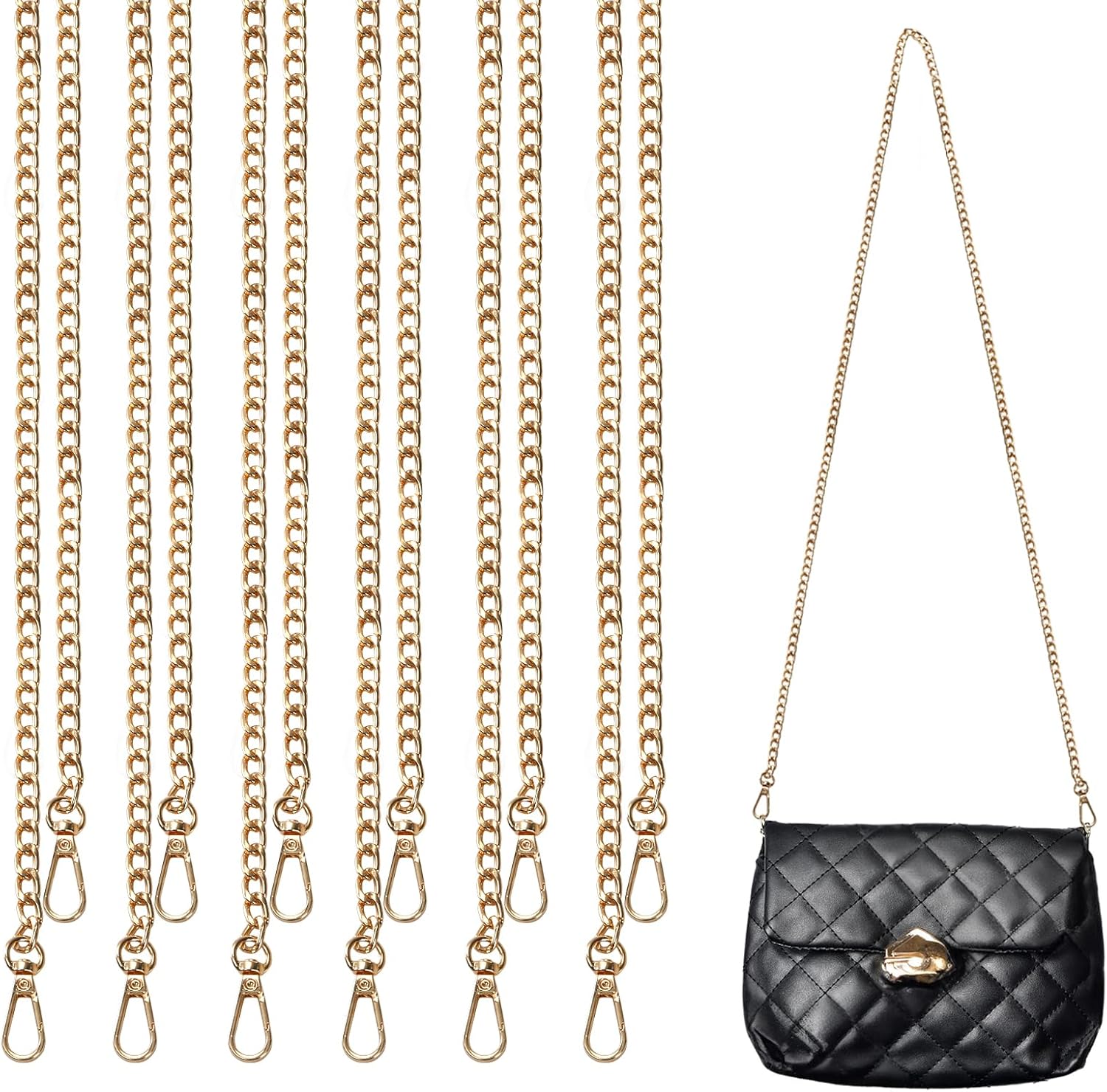 WRINGKIT 12 Pack Gold Purse Chains, 47" Crossbody Chain Strap, Purse Chain Strap Replacement, Metal Buckle, Bag Chains for DIY Handbags Crossbody Bags Wallet Clutch, Metal Bag Strap