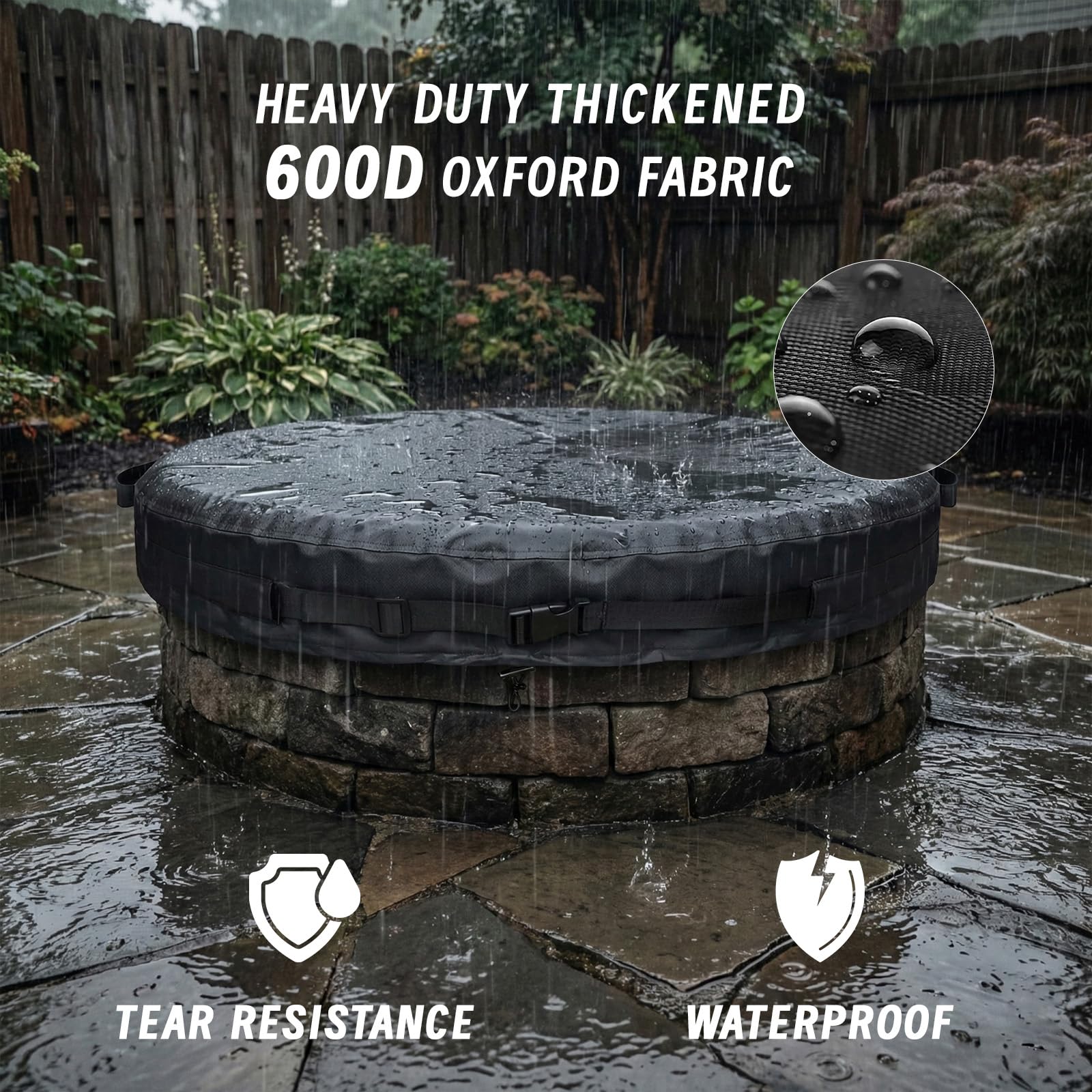 Copertura rotonda per braciere da esterno per braciere interrati da 150-166 cm, Oxford 600D impermeabile, resistente alle intemperie, per braciere in pietra incorporata per protezione per tutte le