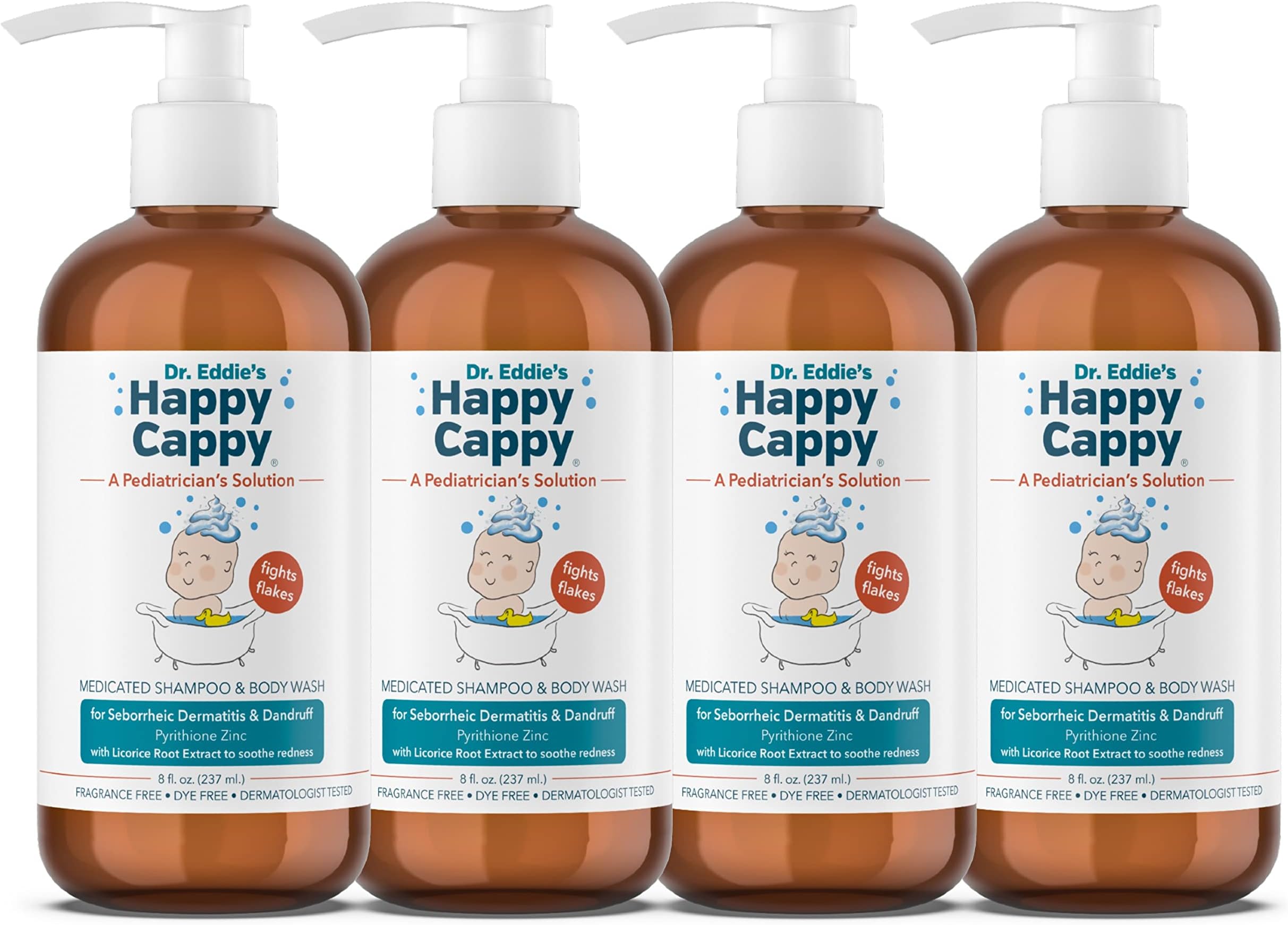Medicated Shampoo for Children, Treats Dandruff & Seborrheic Dermatitis, Clinically Tested, No Fragrance, Stops Flakes & Redness on Sensitive Scalps and Skin, 8 oz (Pack of 4)