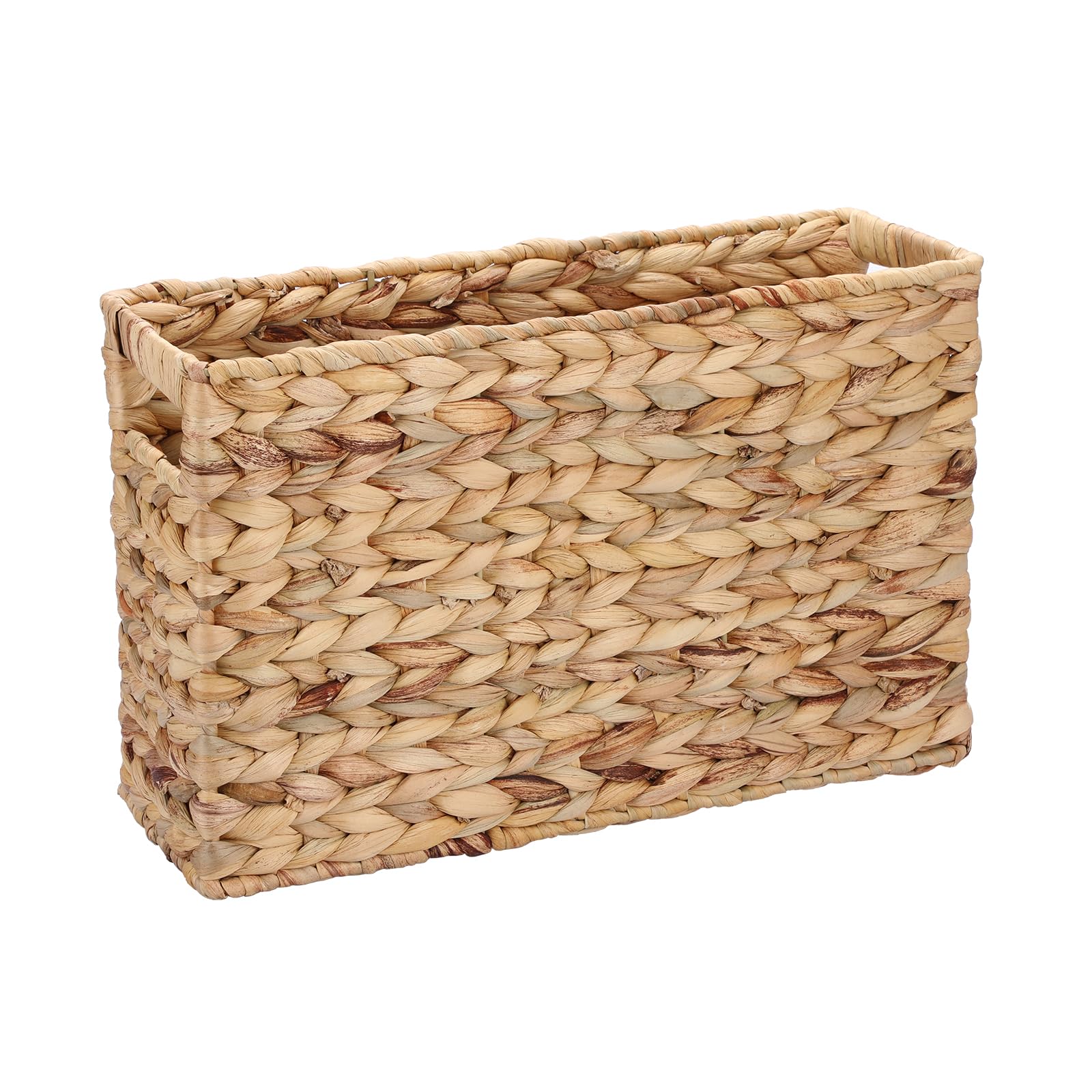 BSTKEY Natural Water Hyacinth Magazine Storage Organizer, Hand Woven File Storage Basket Decorative Letter Mail Holder Paper Document Folder Organizer Bin for Home Office