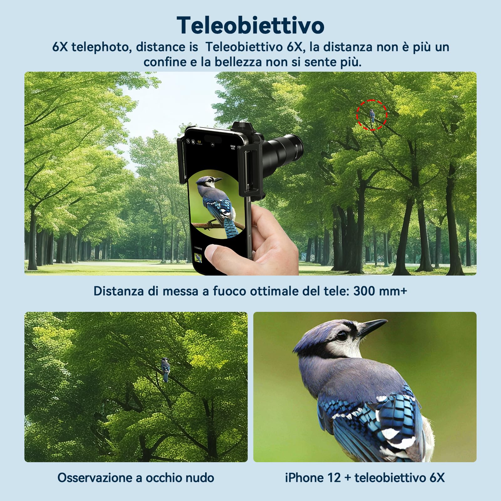 APEXEL Teleobiettivo HD 6X con Messa a fuoco Fissa e Clip Universale Migliorata, Obiettivo macro da 150 mm,Rivestimento FMC, Adatta per iPhone 17/16/15..., Samsung, Pixel e Altri Smartphone,Nero