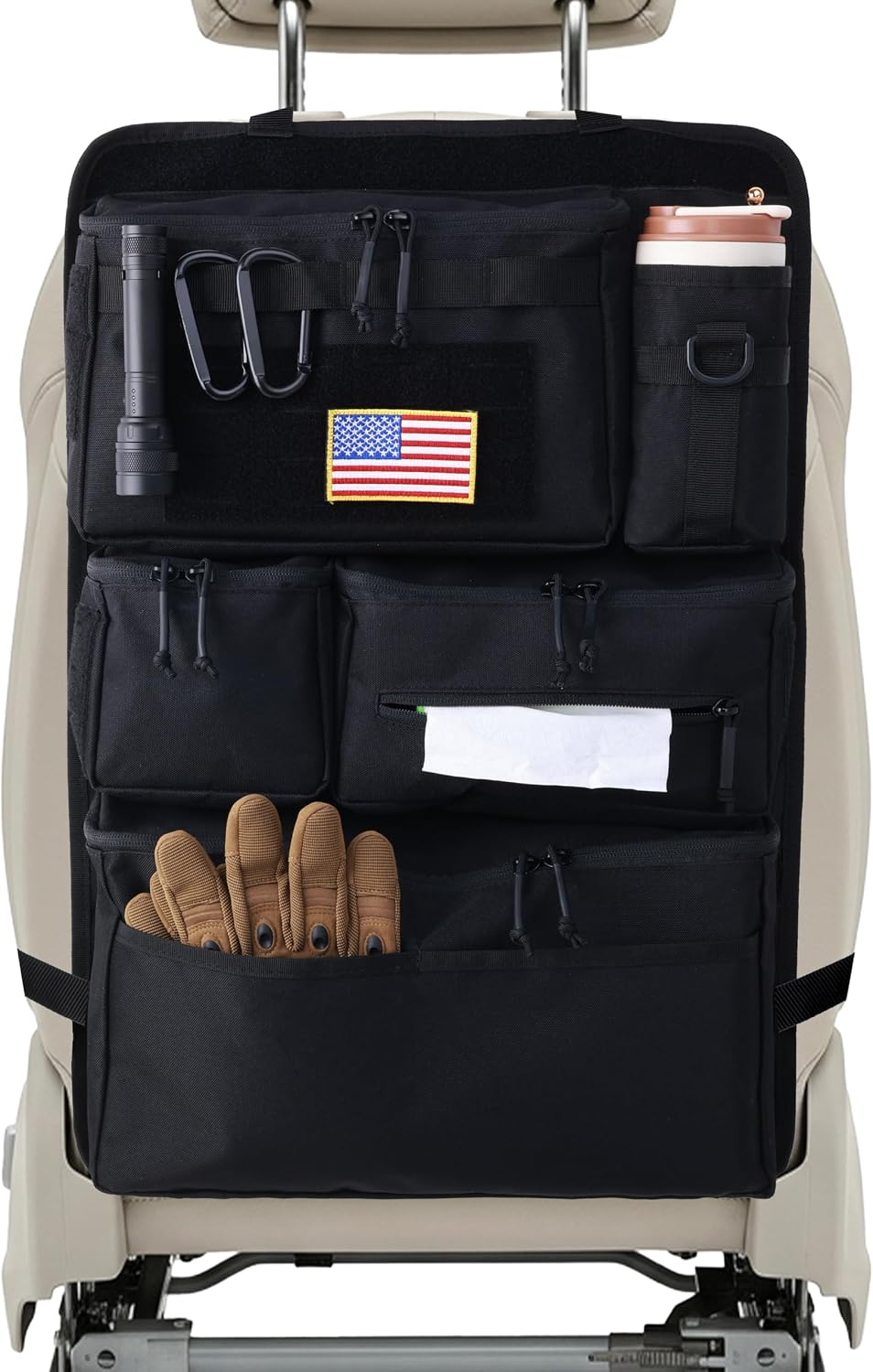 Tactical Car Seat Back Organizer with 8 Pockets, MOLLE Seat Organizer with Hook & Loop Panel, Universal Fit for Car SUV Truck Jeep
