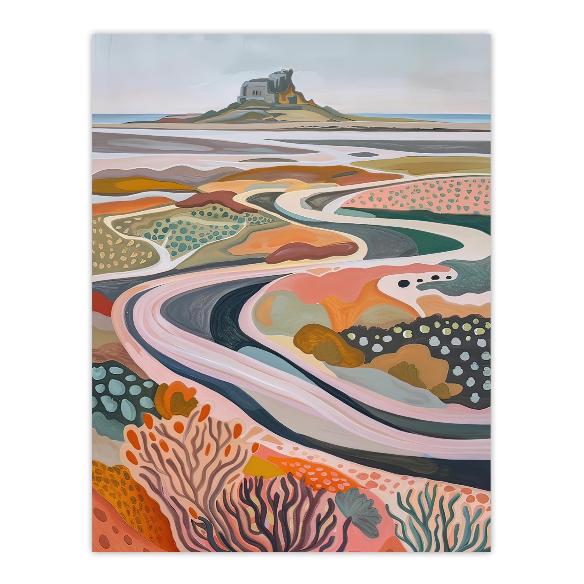 Artery8 Holy Island Landscape Lindisfarne Castle Wall Art Print W18" x H24"