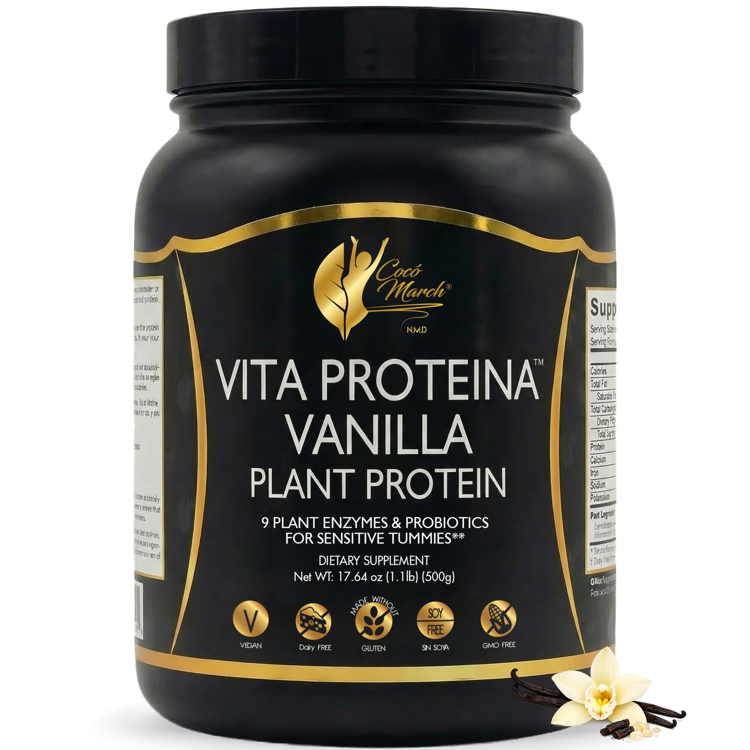 Cocó March N.M.D Vita Protein Powder, Vegan Vanilla Plant Protein, 17.64 oz