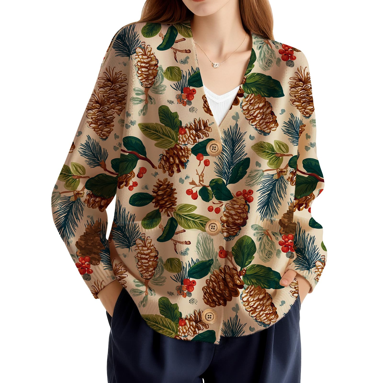 Fair Isle Sweater Women Cardigan Christmas 2026 Winter Ethnic Vintage Knit Outwear Boho Icelandic Jumpers Coat