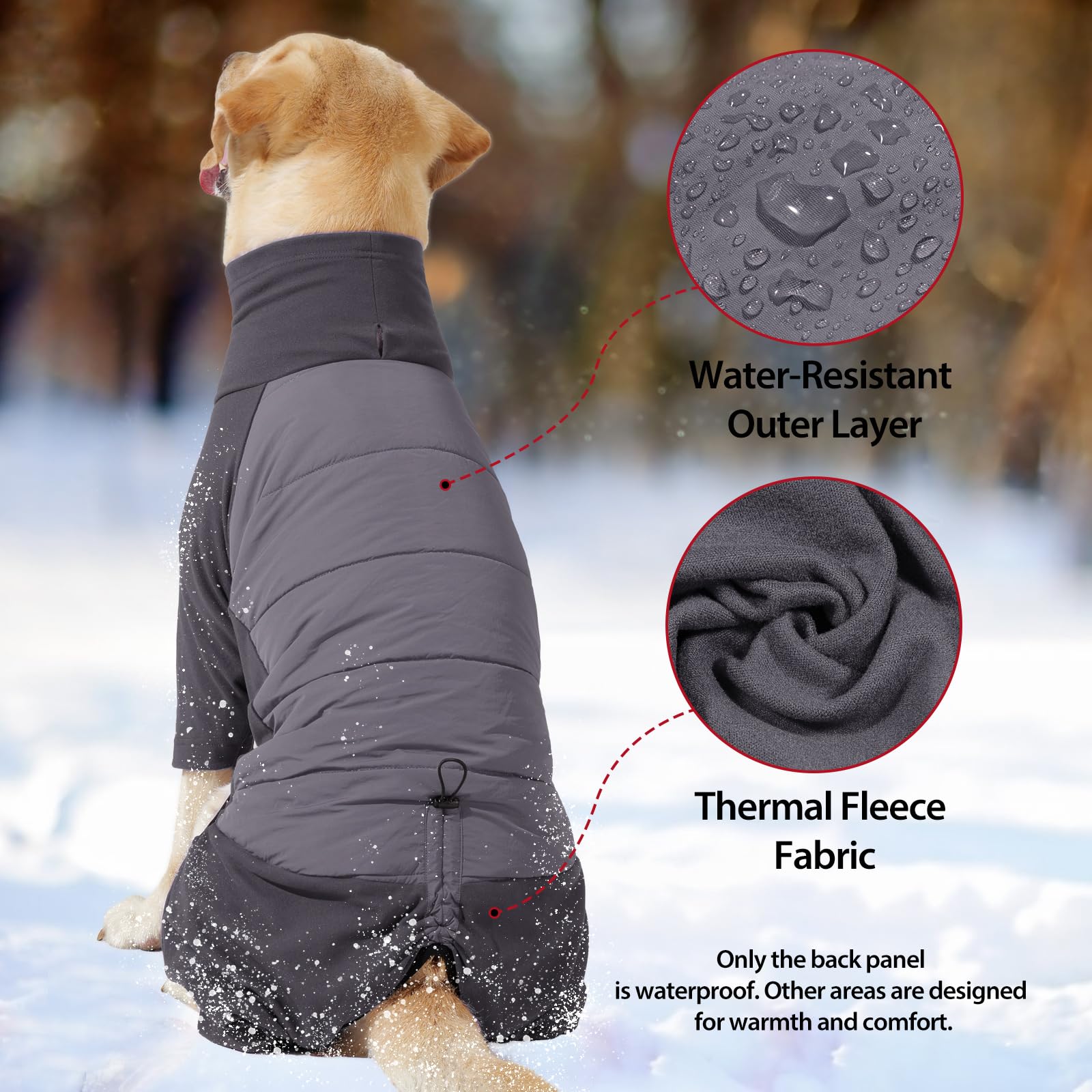 Dotoner Cappotto Impermeabile per Cane a 4 Zampe, Giacca Antivento Invernale con Materiale Elastico, Body Caldo con Passante per Guinzaglio, Pigiama Cani di Taglia Piccola Media e Grande