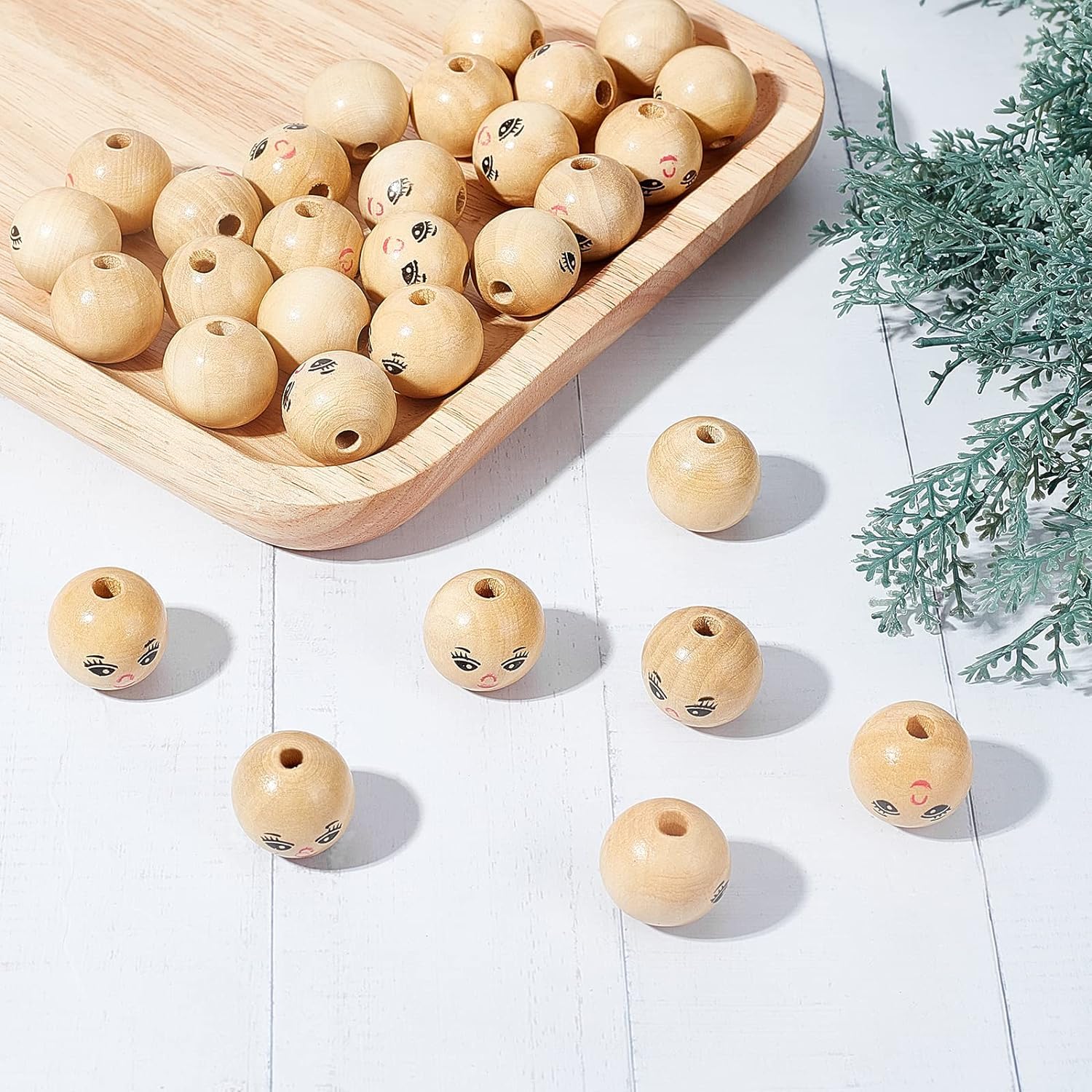 70 stuks 20 mm grote ronde houten kralen met gezichtsafdruk voor kinderen doe-het-zelf