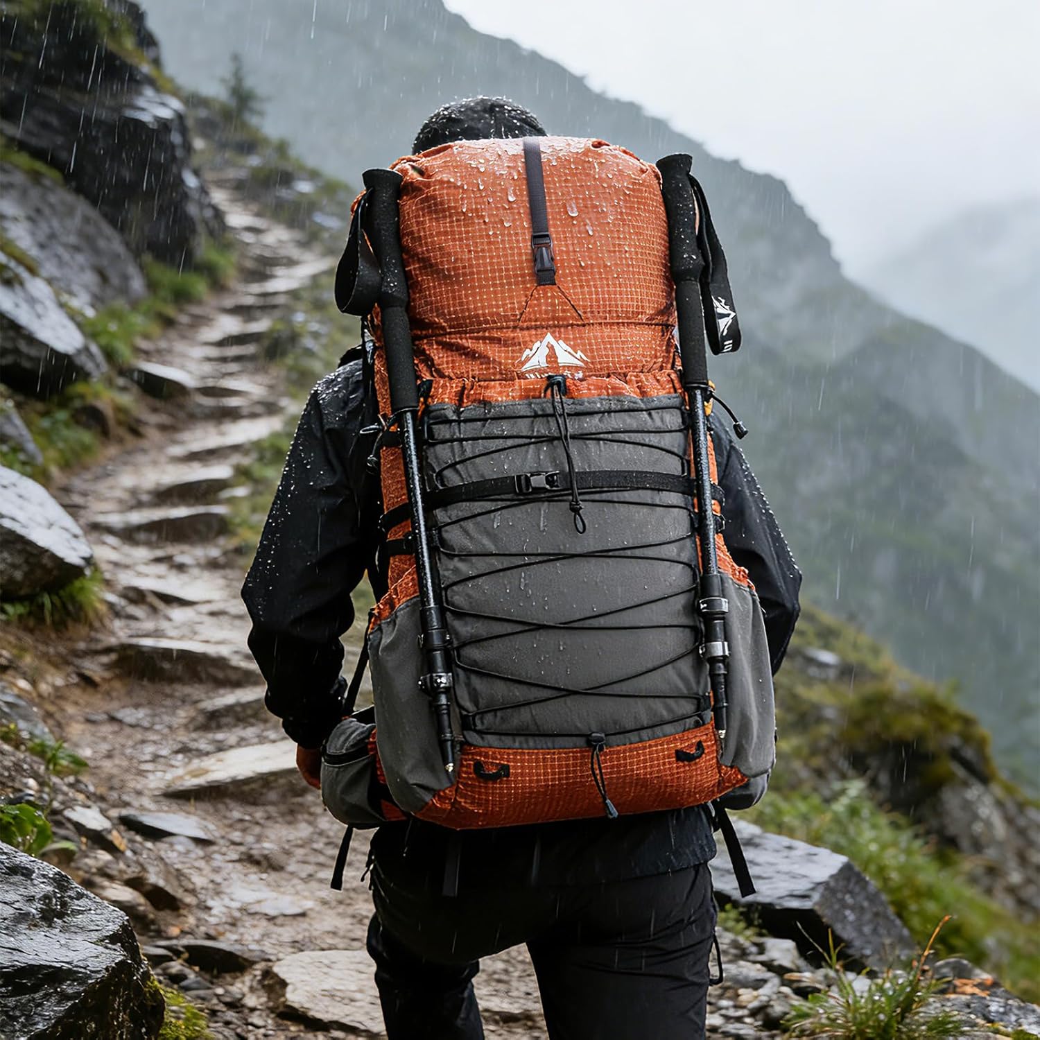 Night Cat Internal-frame Hiking Backpack: 70L Lightweight Travel Backpack with Rain Cover for Men Women Hiking Camping Backpacking Orange Red