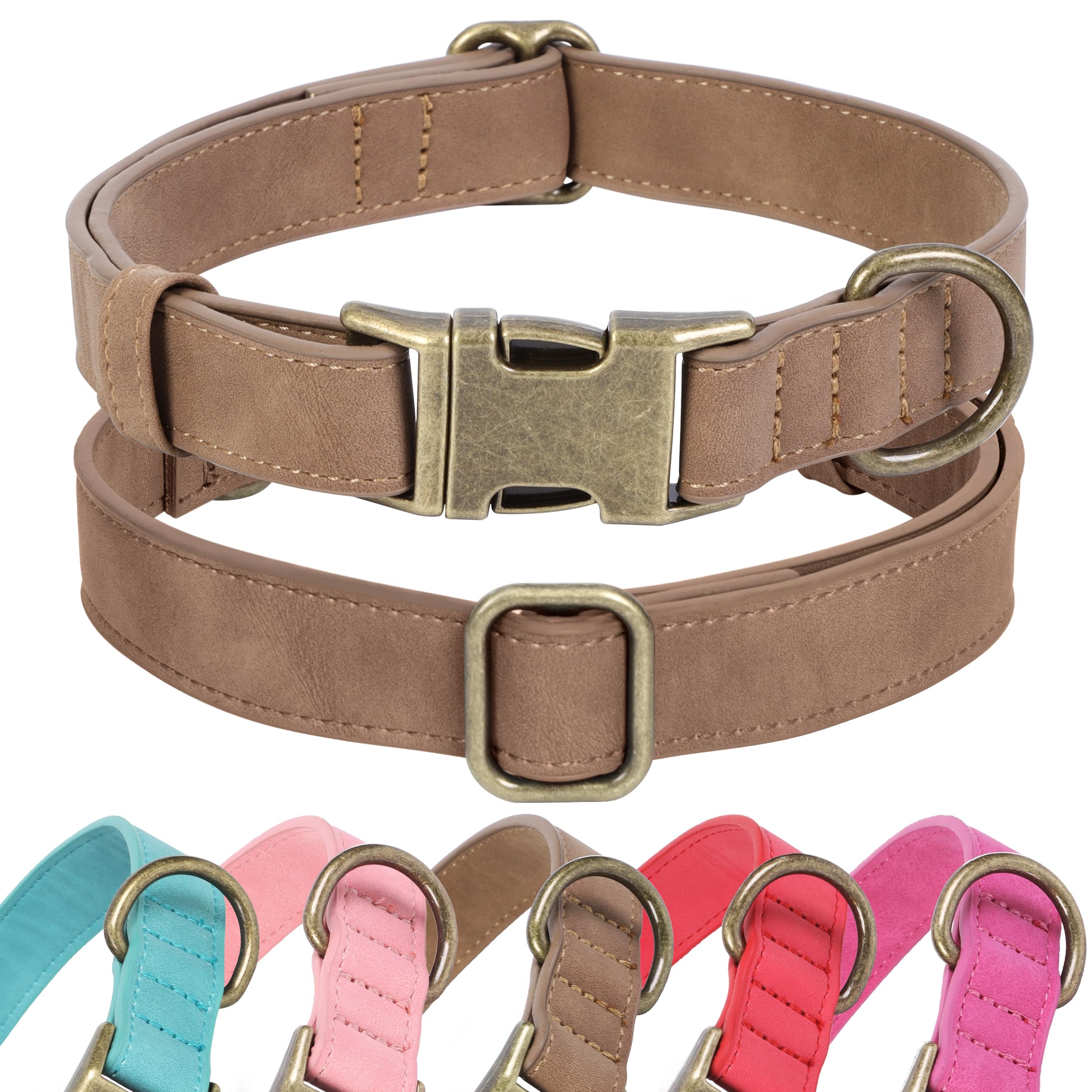 Jumpress Soft Leather Dog Collar for Small Medium Large Dogs, Heavy Duty Dog Collar Leather with Quick Release Metal Buckle, Durable & Adjustable for