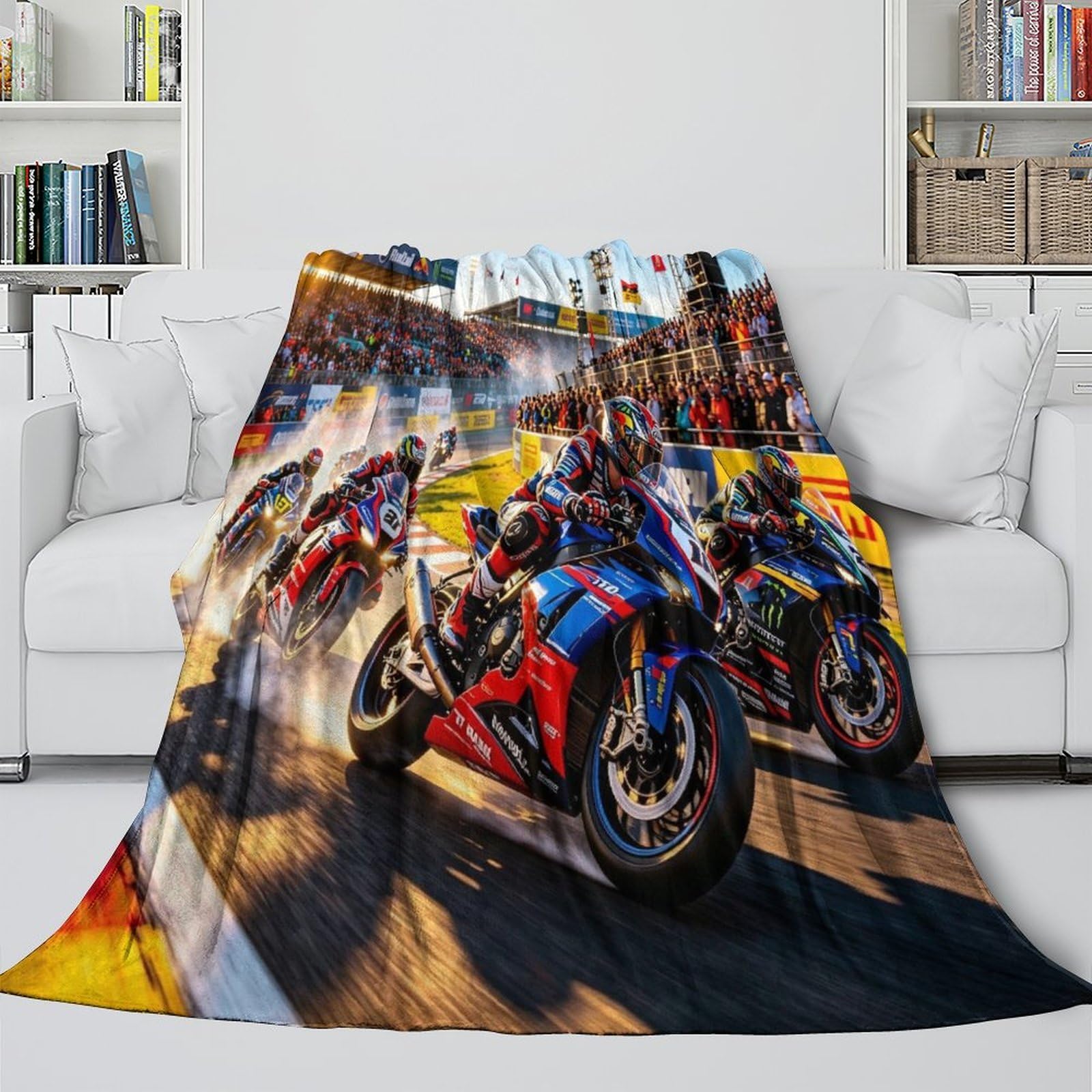Motor Road Racing Przytulny koc na sofę, koc wełniany, 200 x 230 cm, ciepły miękki koc polarowy na sofę, kanapę, łóżko