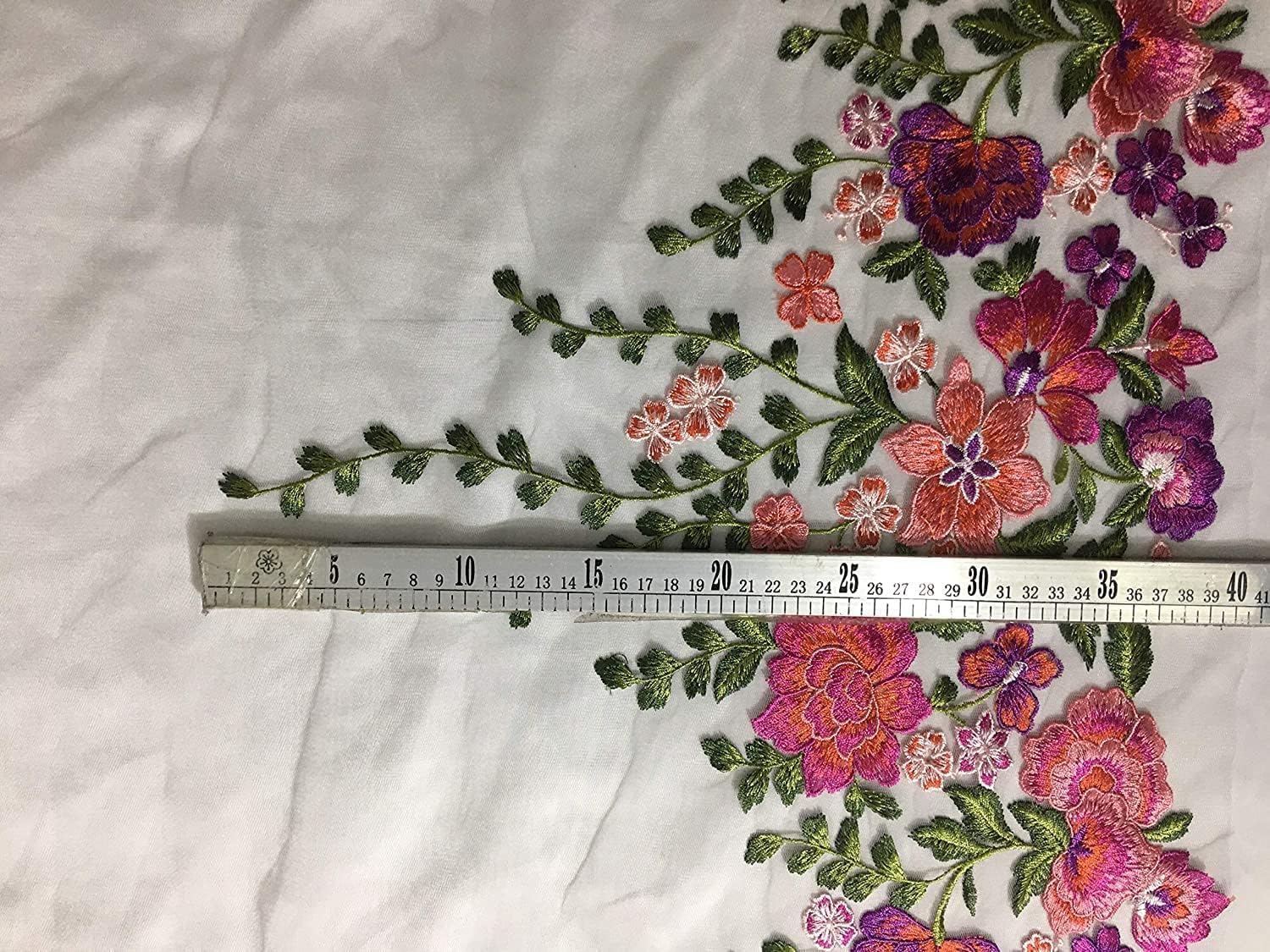 15.7" Width Floral Flower Colorful Embroidered Lace Trim Lace Fabric Sewing on Applique Patches by The Yard for DIY Handmade Clothing Evening Dress Home Decoration (2 Yard(Black Mesh))