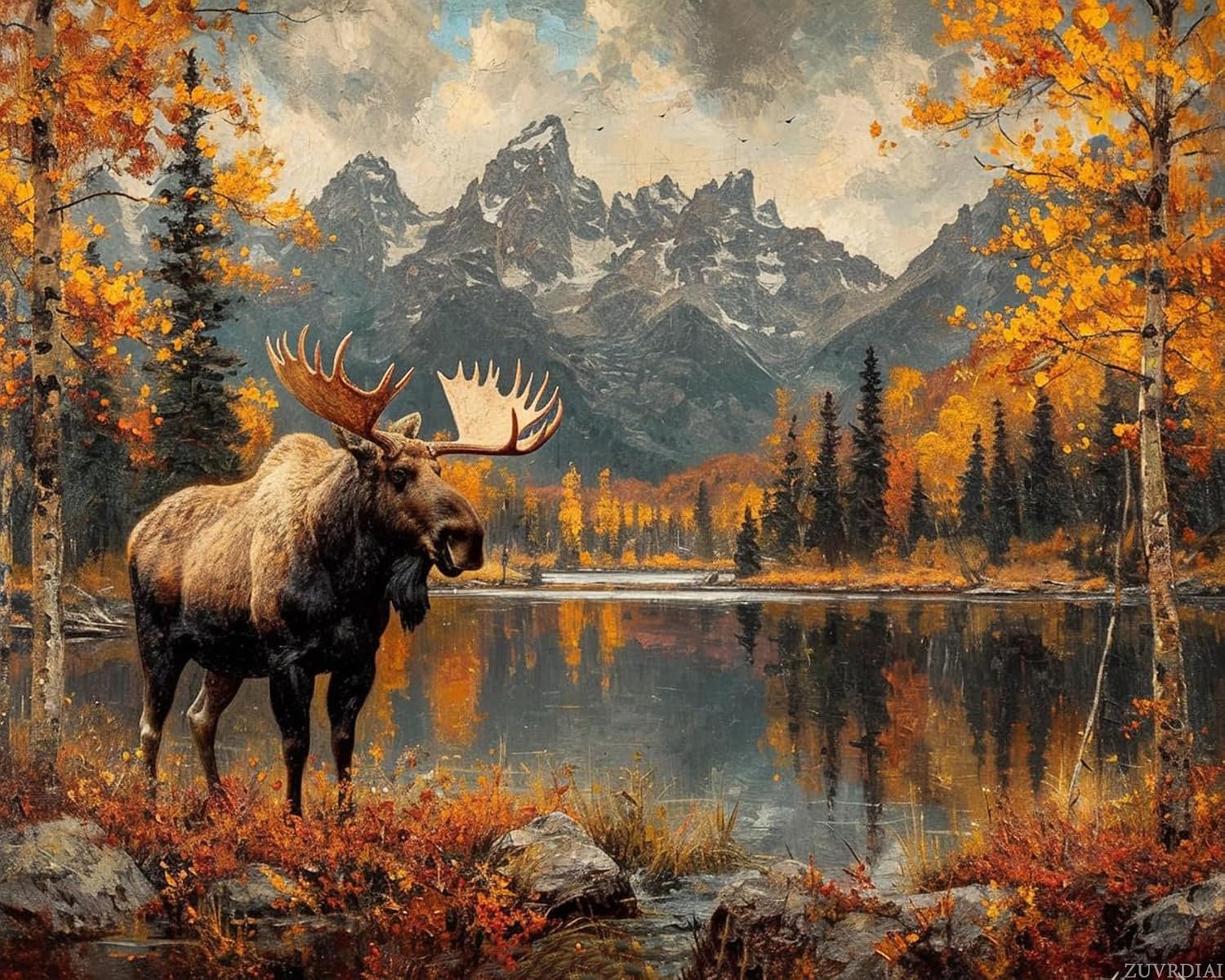 ZUVRDIAI DIY Paint by Numbers for Adults Beginner, Moose's Autumn Lake Visit, Paint by Numbers Kit Painting by Numbers for Adults(16x20 Inch, No Frame)