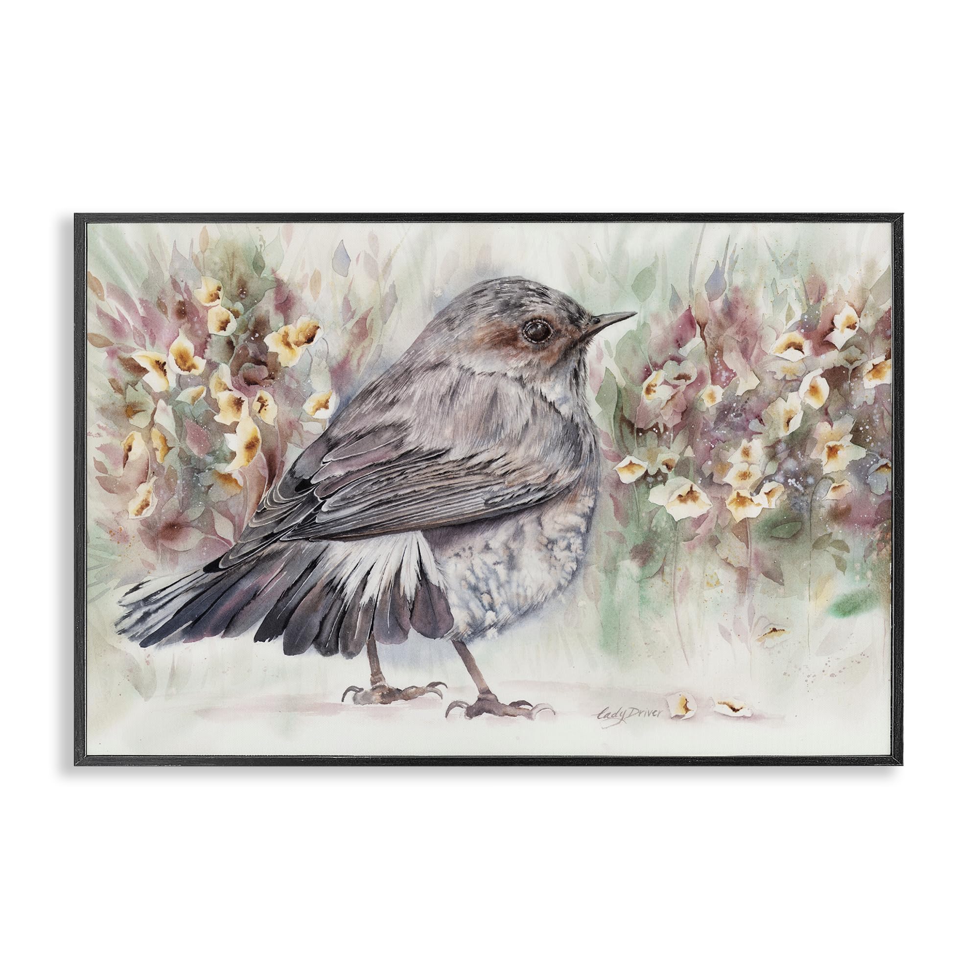 Stupell Industries Peaceful Spring Bird & Flowers Gray Framed Giclee Art, design by Cady Driver, 16 x 24