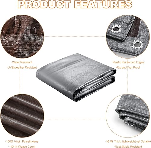 Miniatura 4 de Land Guard Lona de polietileno súper resistente de 8 x 10 pies  Lona de plástico de 0.630 in de grosor plateadomarrón impermeable, lona resistente
