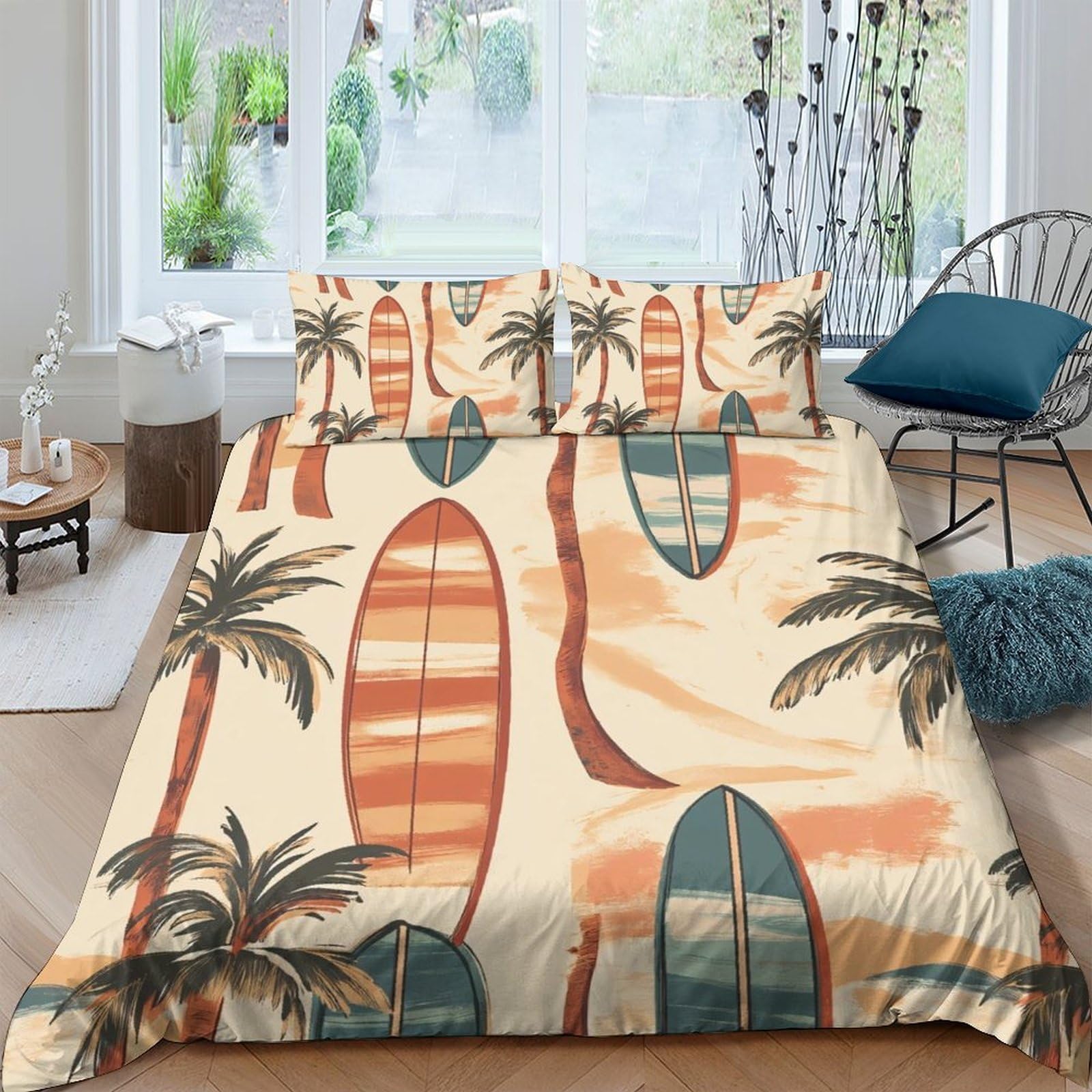 Ctjqhvkz Style-3 3D Printed Surfboard Palm Fitted Sheet Microfiber Soft Breathable Beach Sunset Bed Cover For Bedroom Guest Room Decor Single（135X200cm）