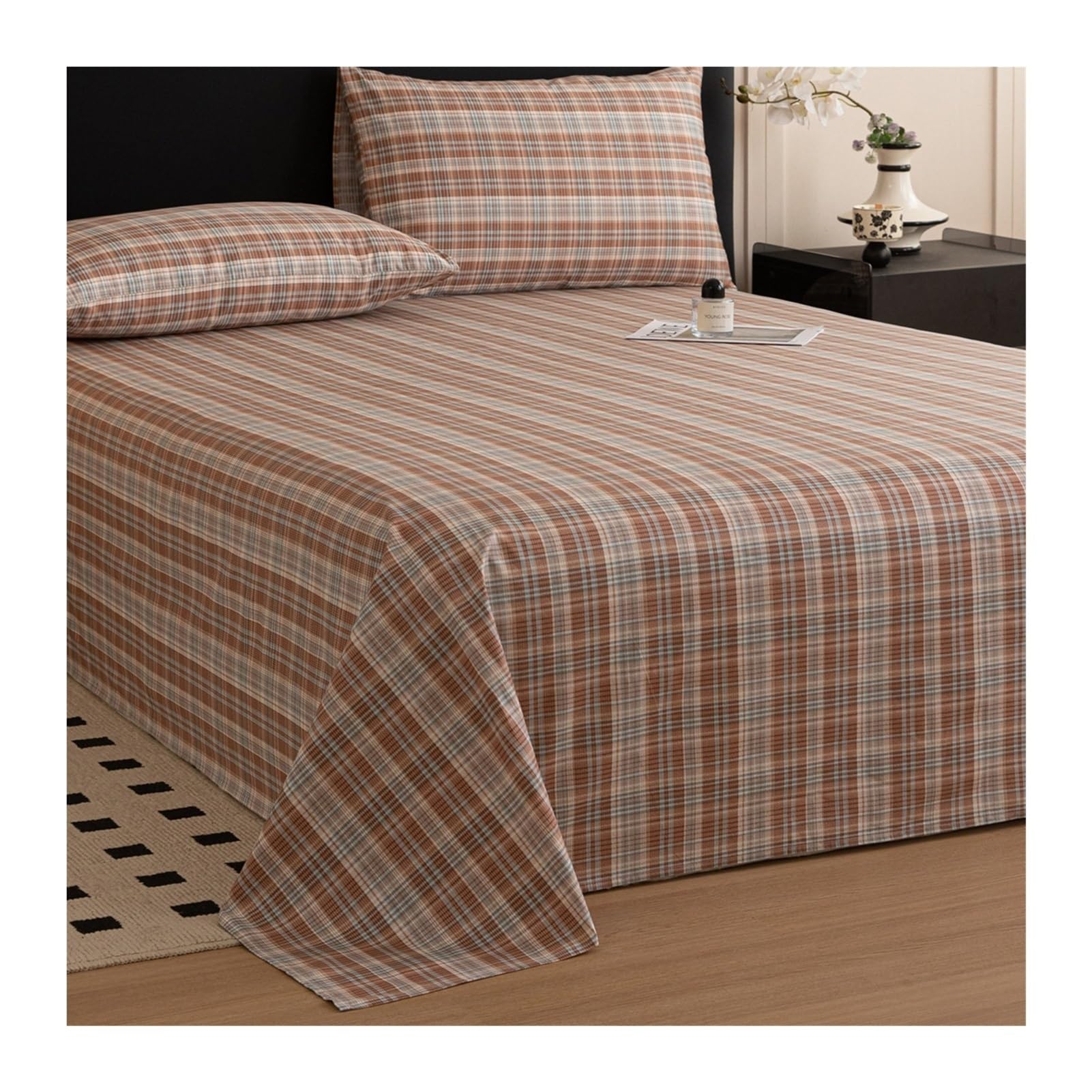 Drap plat pour lit 90cm en coton anti transpiration et sa taie d'oreiller 48x74