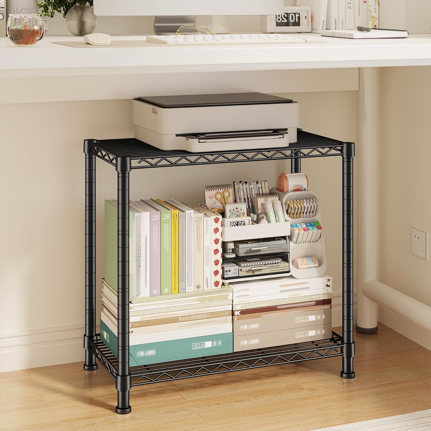 400LBS Metal Shelving 2 Tier Storage Rack Wire Shelving Unit, Storage Standing Household Shelf Organizer for Laundry Bathroom Kitchen Closet, Black 27.5" W*11.8" D*27.5" H