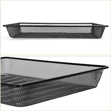 Single Desk Tray Organizer, Turn in Trays Classroom, Metal Mesh Paper/Letter Storage Basket for Office Home Drawers School, Black (1 Pack)