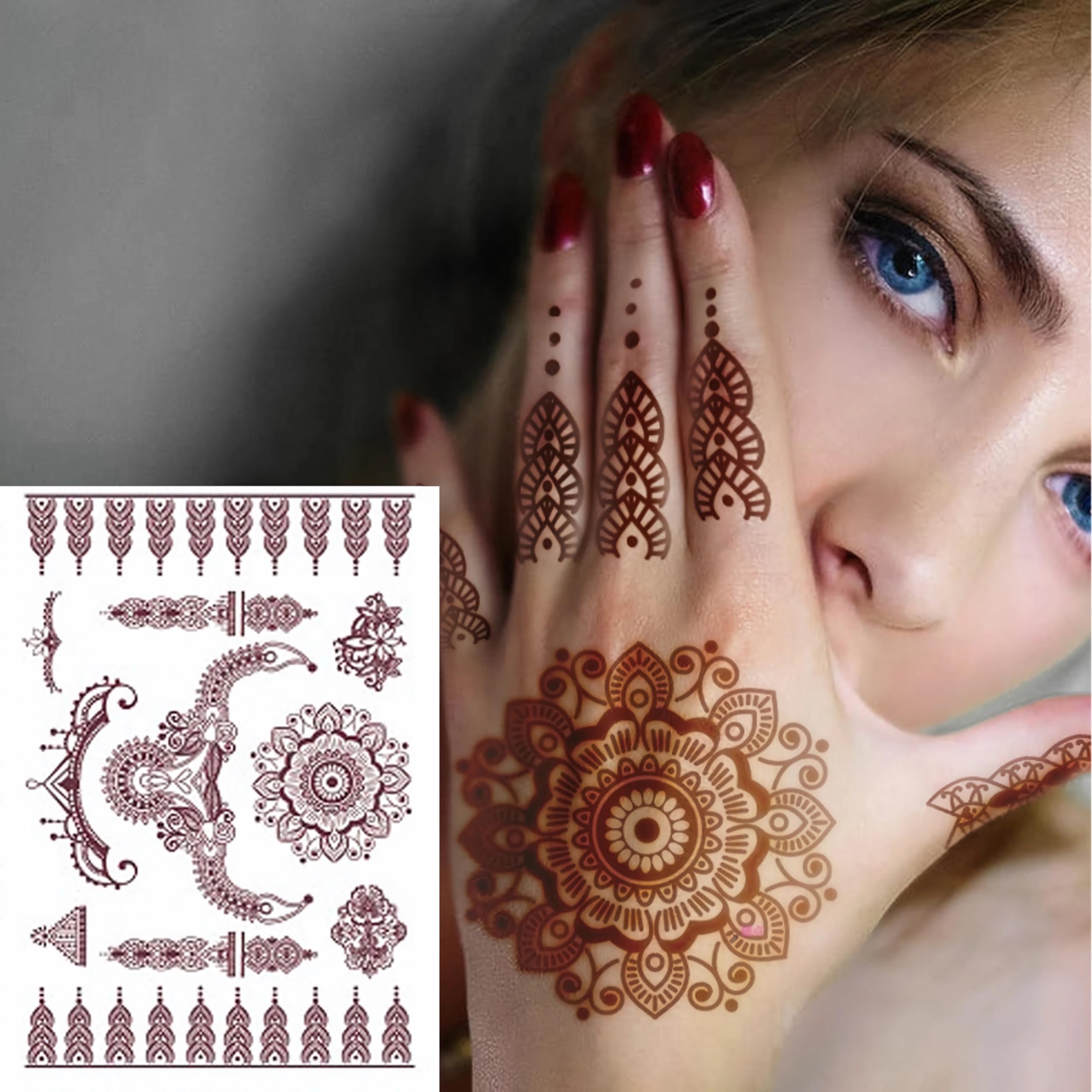Brown Lace Tattoo Stickers 18 Sheets Water Transfer Fake Temporary Tattoos Kit for Women Elegant Arm Body Art Stickers with Floral Patterns - Image 3