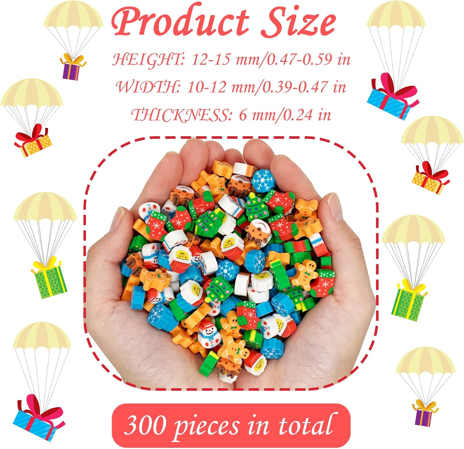 300 Pieces Christmas Mini Erasers Assortment Novelty Pencil Erasers Bulk for Rewards Prizes Gift Filler image 3