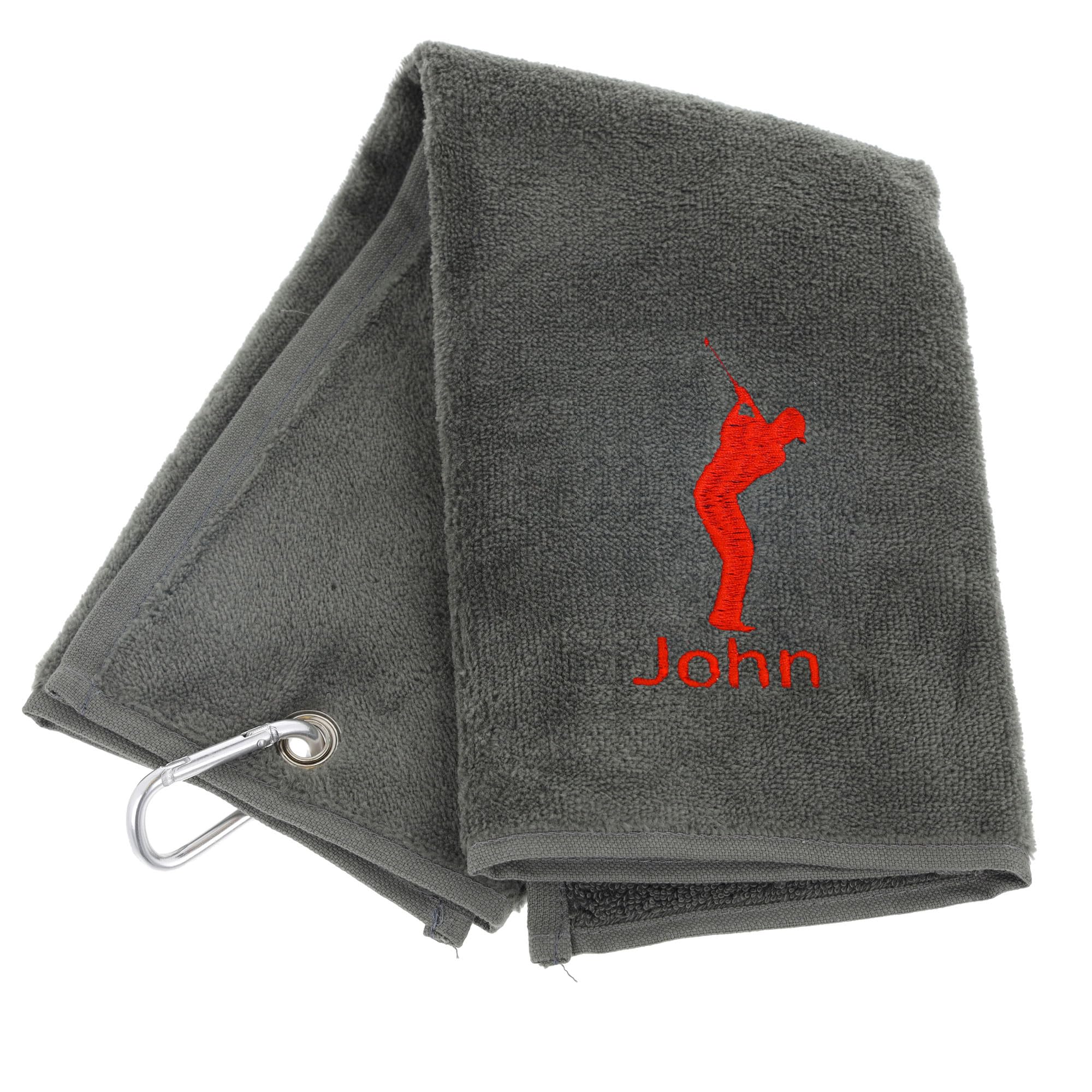 Always Looking Good Personalised Embroidered Golf Towel with Any Name Any Font Luxury Velour 50cm x 40cm Custom Embroidered Golf Towel with Carabiner Clip Gift- Golf Gifts for men and women (Grey)
